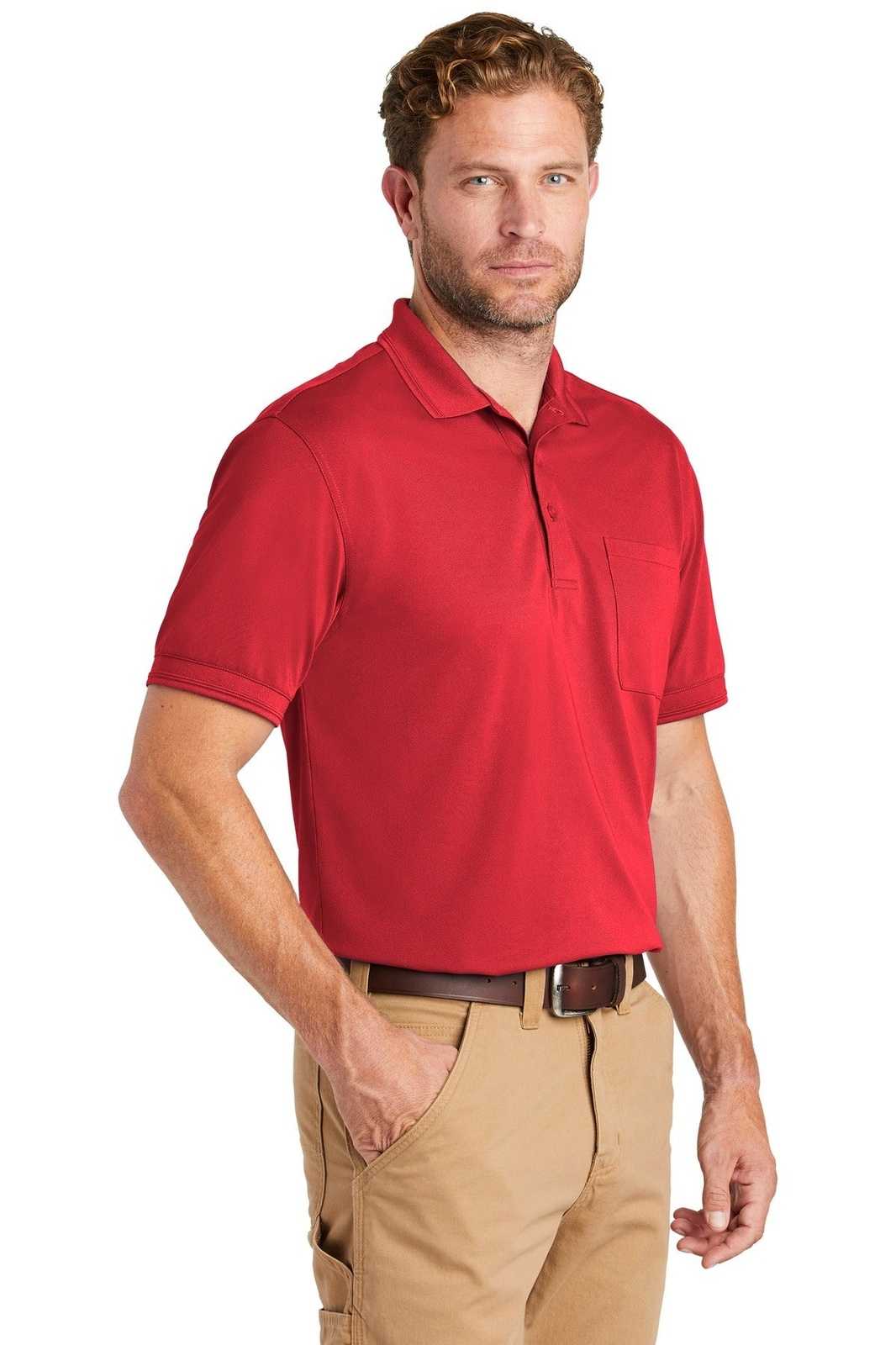 CornerStone CS4020P Industrial Snag-Proof Pique Pocket Polo - Red - HIT a Double - 4
