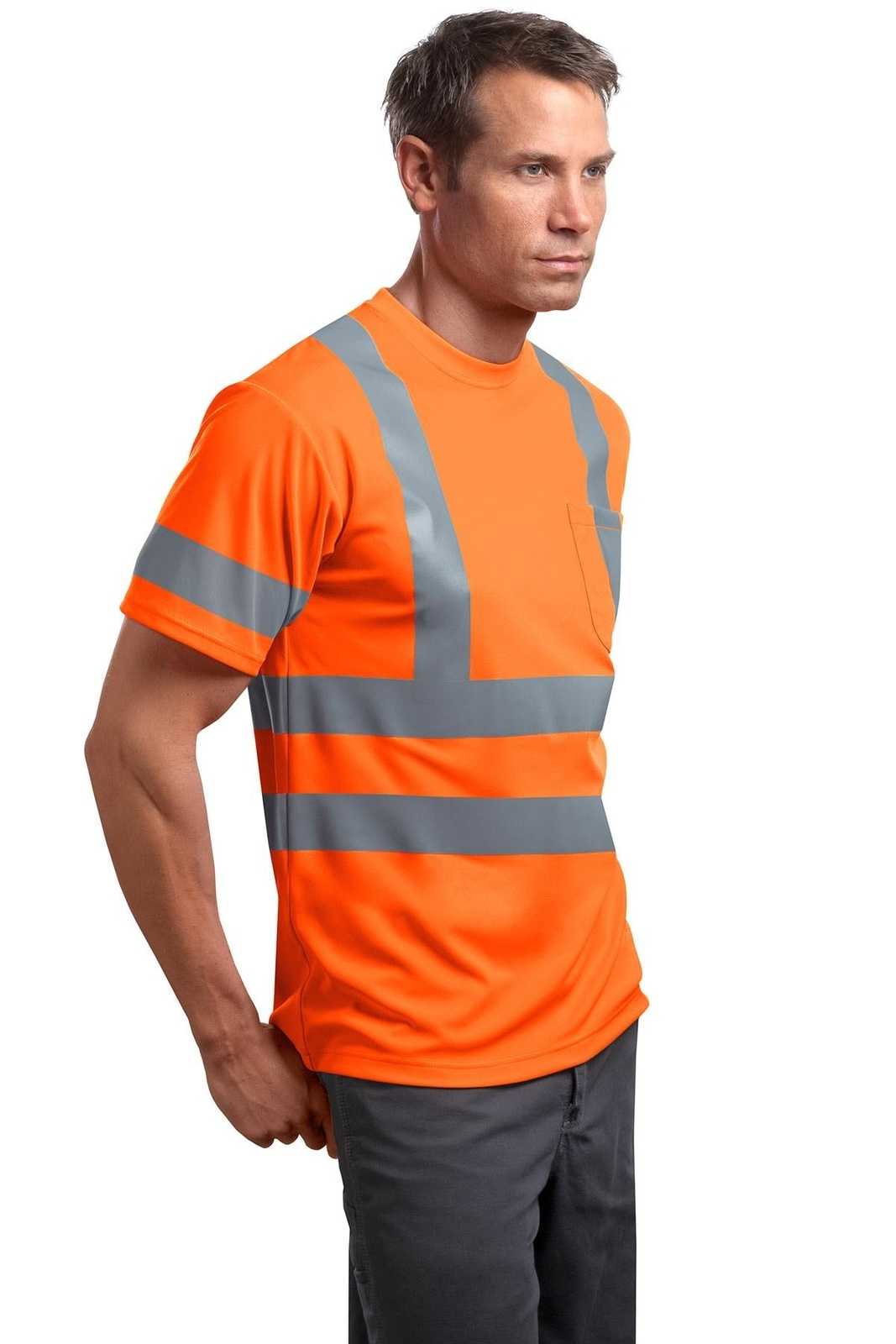 CornerStone CS408 Ansi 107 Class 3 Short Sleeve Snag-Resistant Reflective T-Shirt - Safety Orange - HIT a Double - 4