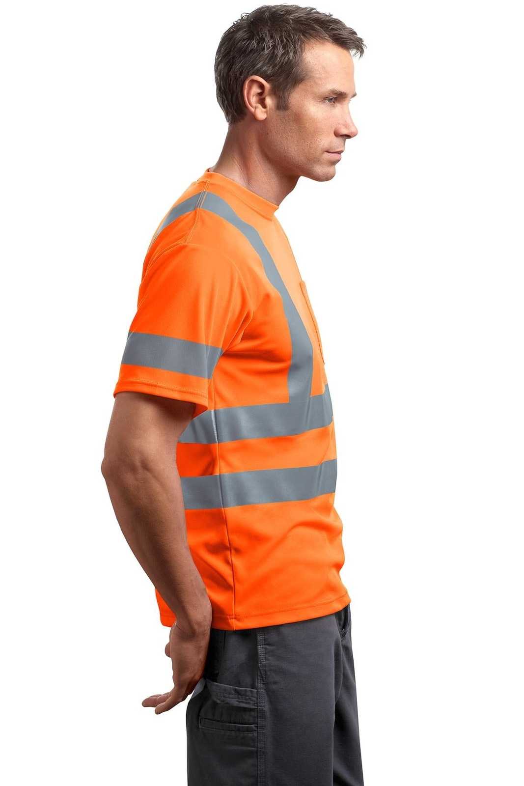 CornerStone CS408 Ansi 107 Class 3 Short Sleeve Snag-Resistant Reflective T-Shirt - Safety Orange - HIT a Double - 3