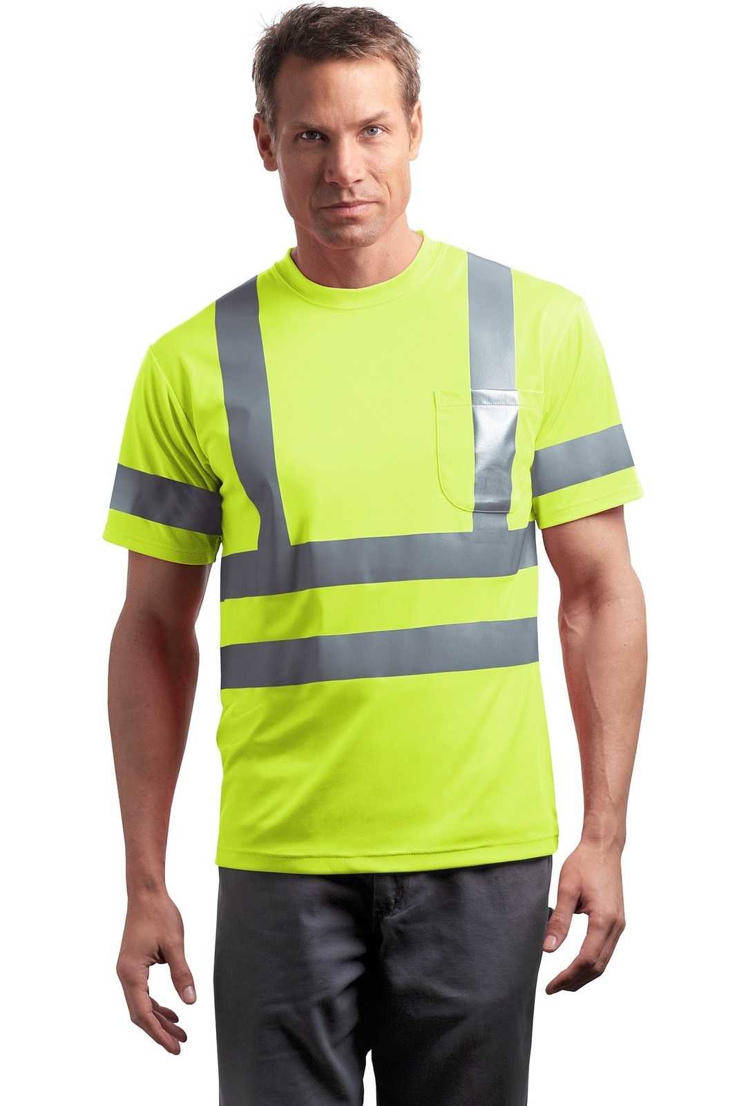 CornerStone CS408 Ansi 107 Class 3 Short Sleeve Snag-Resistant Reflective T-Shirt - Safety Yellow - HIT a Double - 1