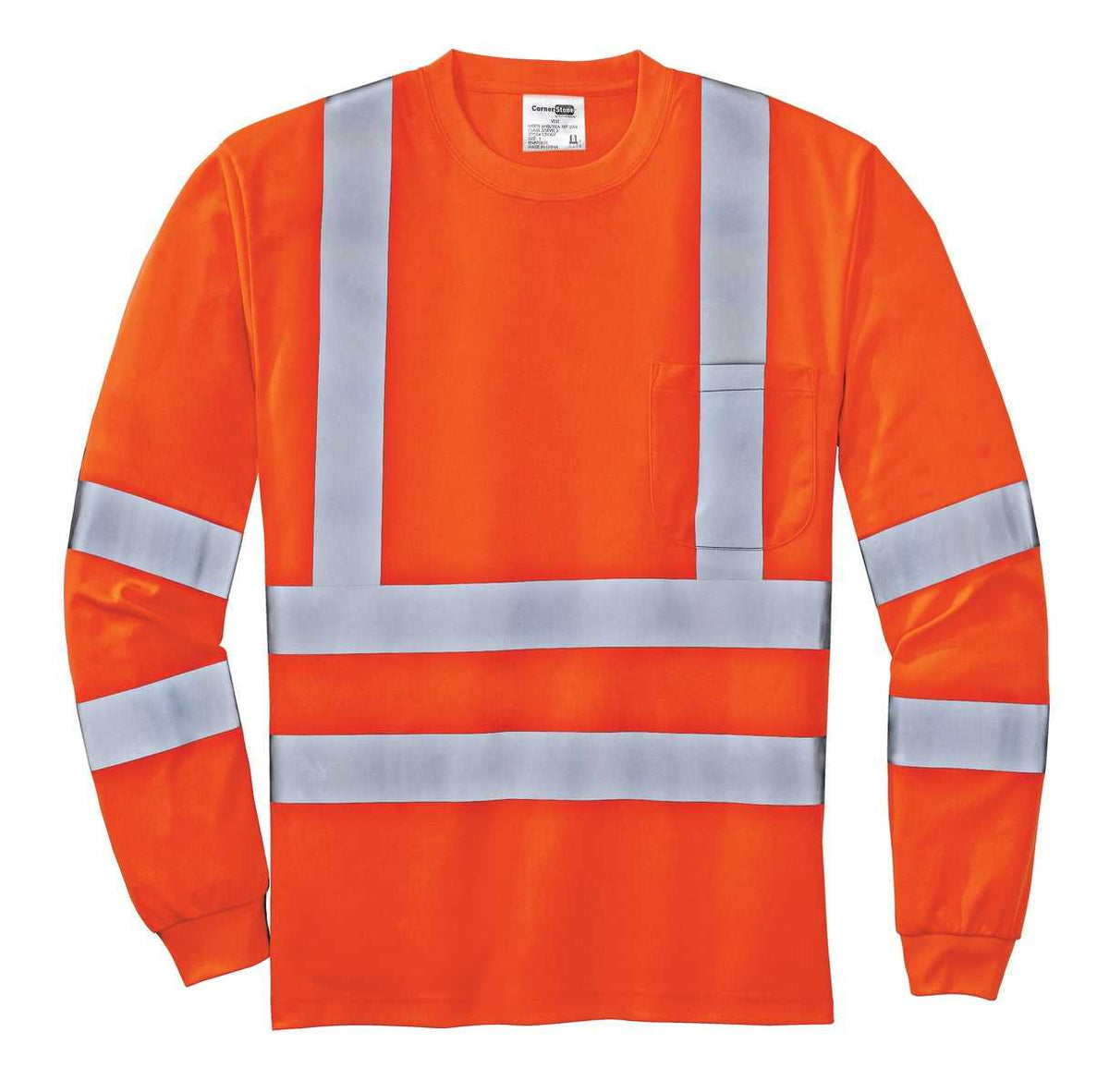CornerStone CS409 Ansi 107 Class 3 Long Sleeve Snag-Resistant Reflective T-Shirt - Safety Orange - HIT a Double - 2