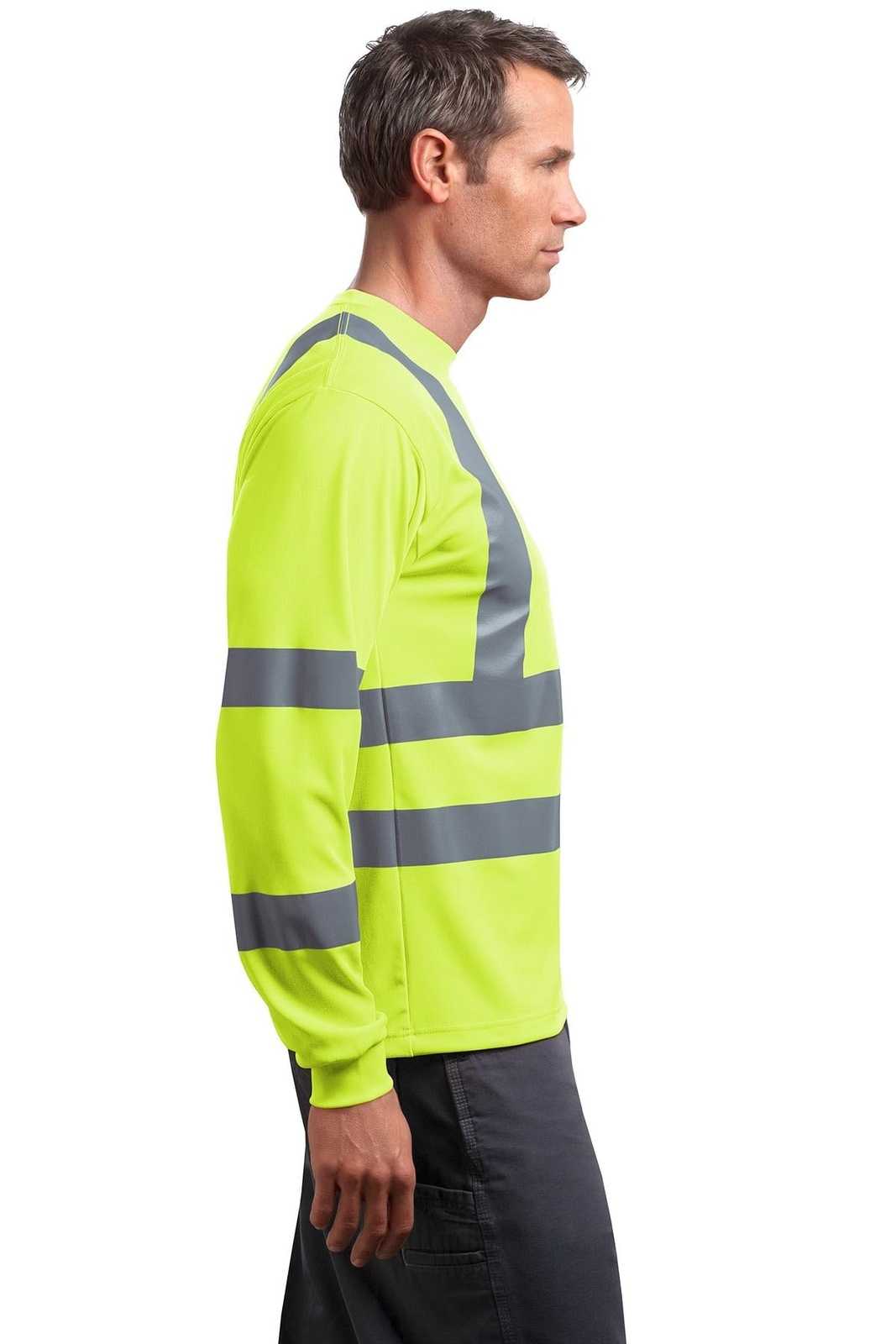 CornerStone CS409 Ansi 107 Class 3 Long Sleeve Snag-Resistant Reflective T-Shirt - Safety Yellow - HIT a Double - 3
