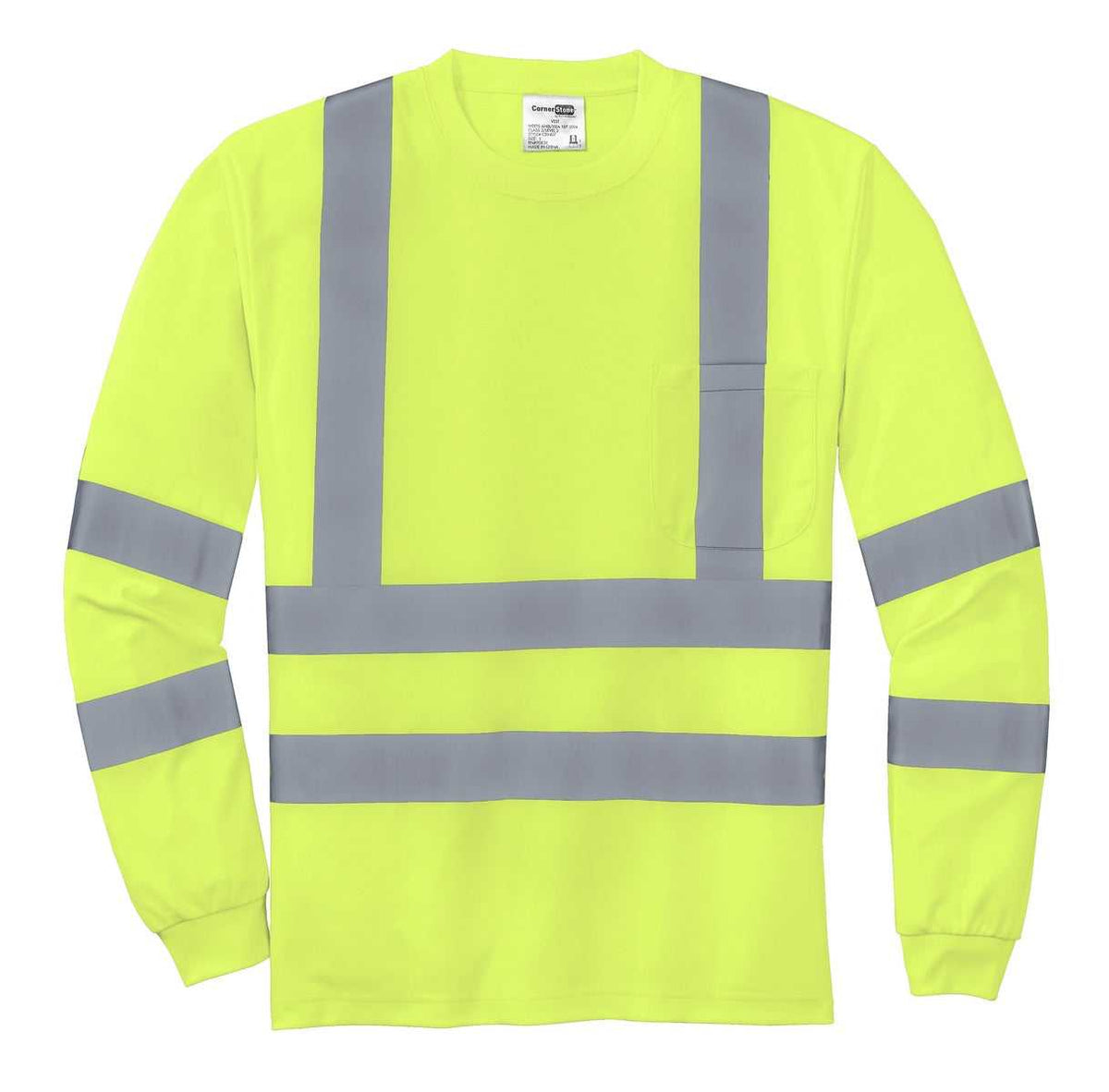 CornerStone CS409 Ansi 107 Class 3 Long Sleeve Snag-Resistant Reflective T-Shirt - Safety Yellow - HIT a Double - 5