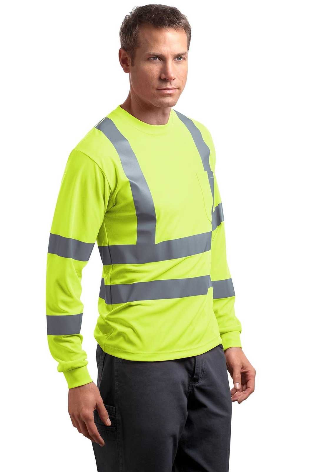 CornerStone CS409 Ansi 107 Class 3 Long Sleeve Snag-Resistant Reflective T-Shirt - Safety Yellow - HIT a Double - 4