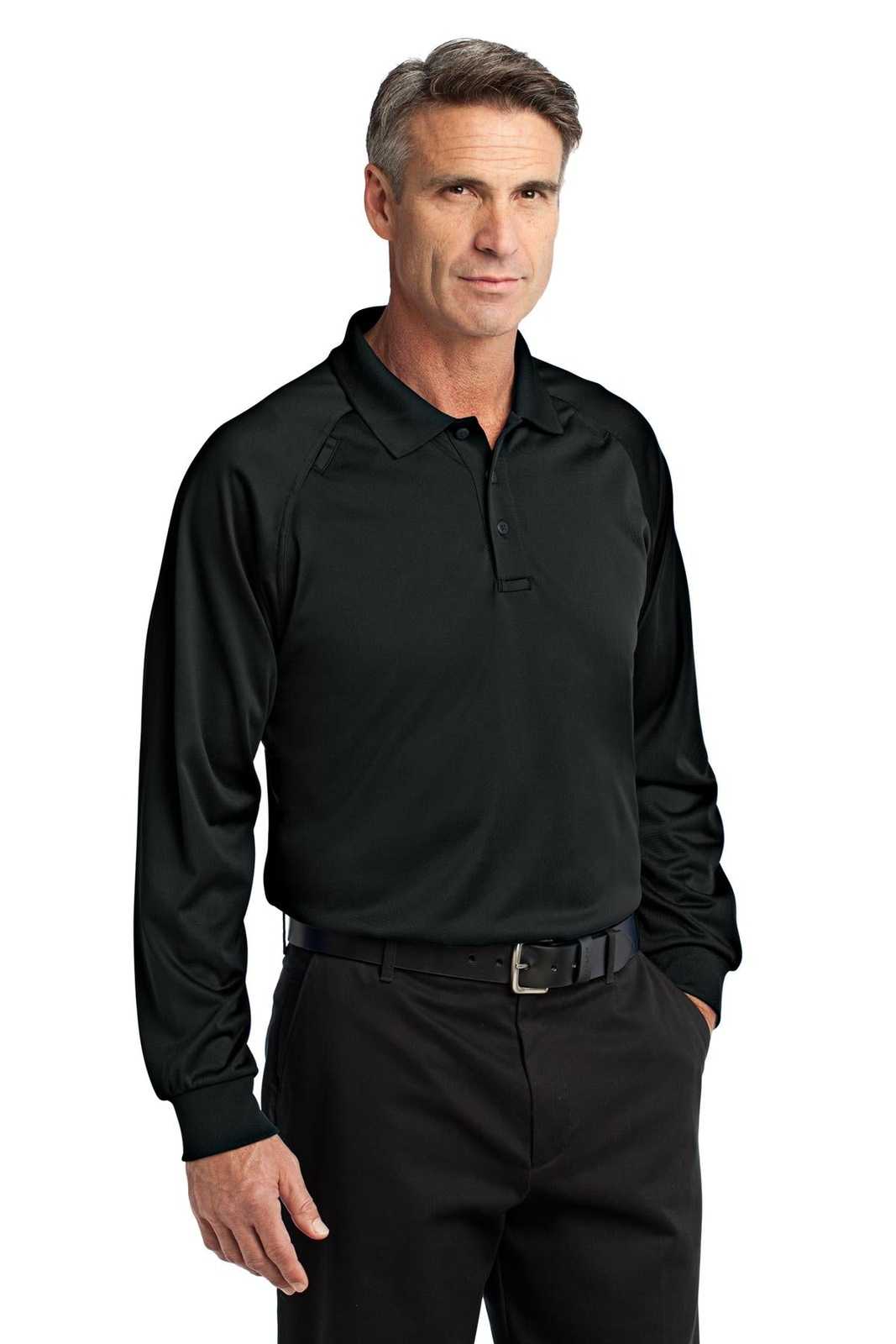 CornerStone CS410LS Select Long Sleeve Snag-Proof Tactical Polo - Black - HIT a Double - 4