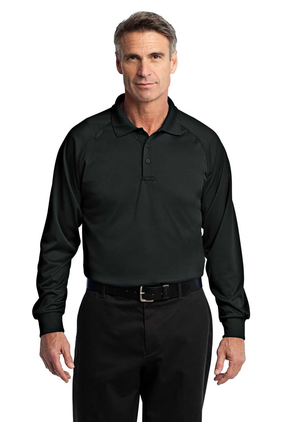 CornerStone CS410LS Select Long Sleeve Snag-Proof Tactical Polo - Black - HIT a Double - 1