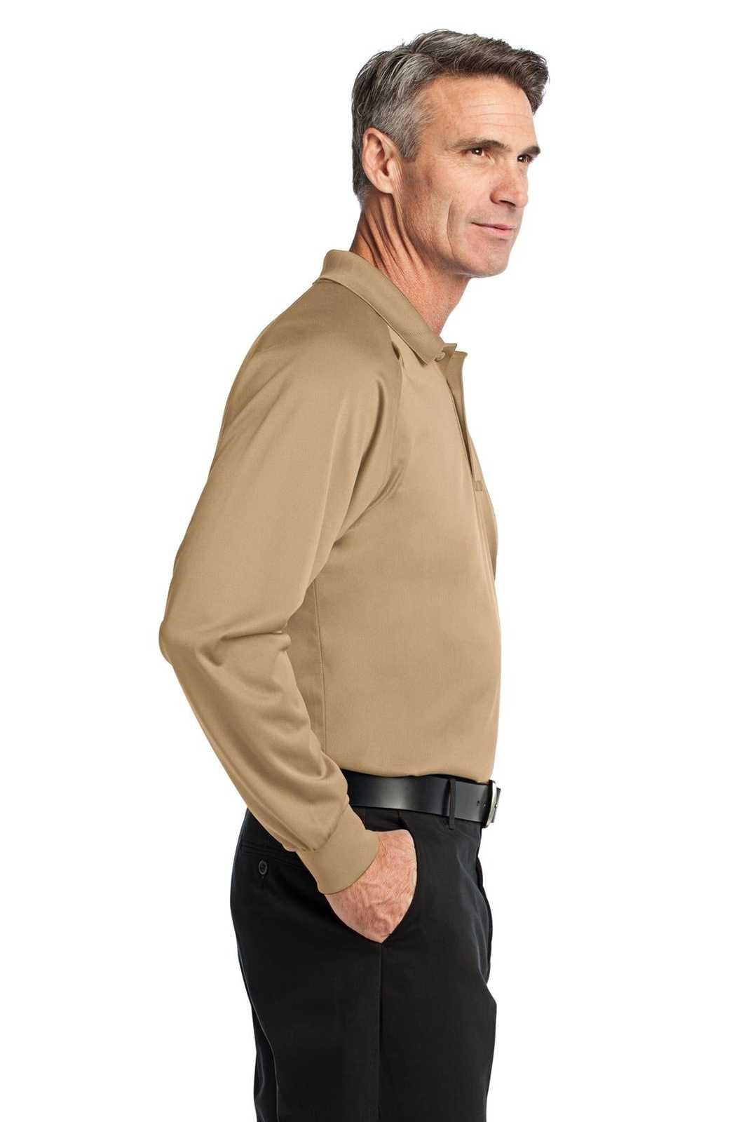 CornerStone CS410LS Select Long Sleeve Snag-Proof Tactical Polo - Tan - HIT a Double - 3