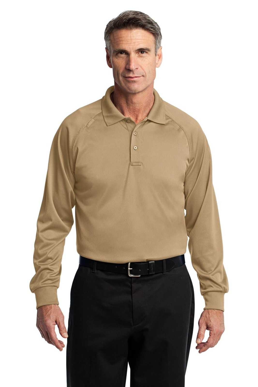 CornerStone CS410LS Select Long Sleeve Snag-Proof Tactical Polo - Tan - HIT a Double - 1
