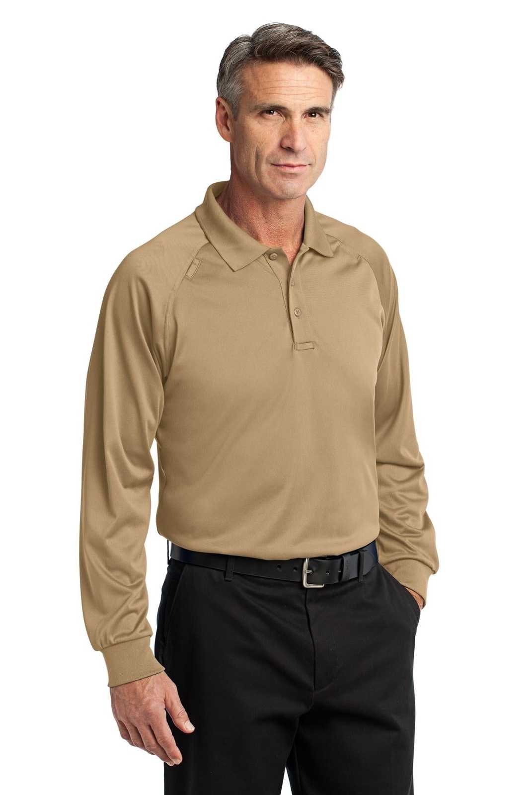 CornerStone CS410LS Select Long Sleeve Snag-Proof Tactical Polo - Tan - HIT a Double - 4