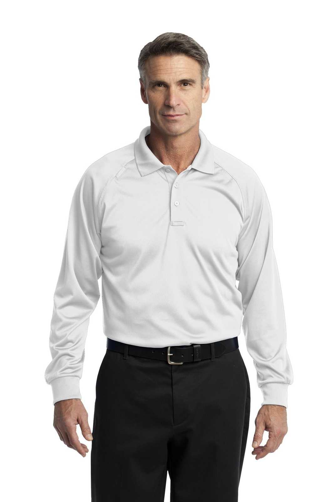 CornerStone CS410LS Select Long Sleeve Snag-Proof Tactical Polo - White - HIT a Double - 1