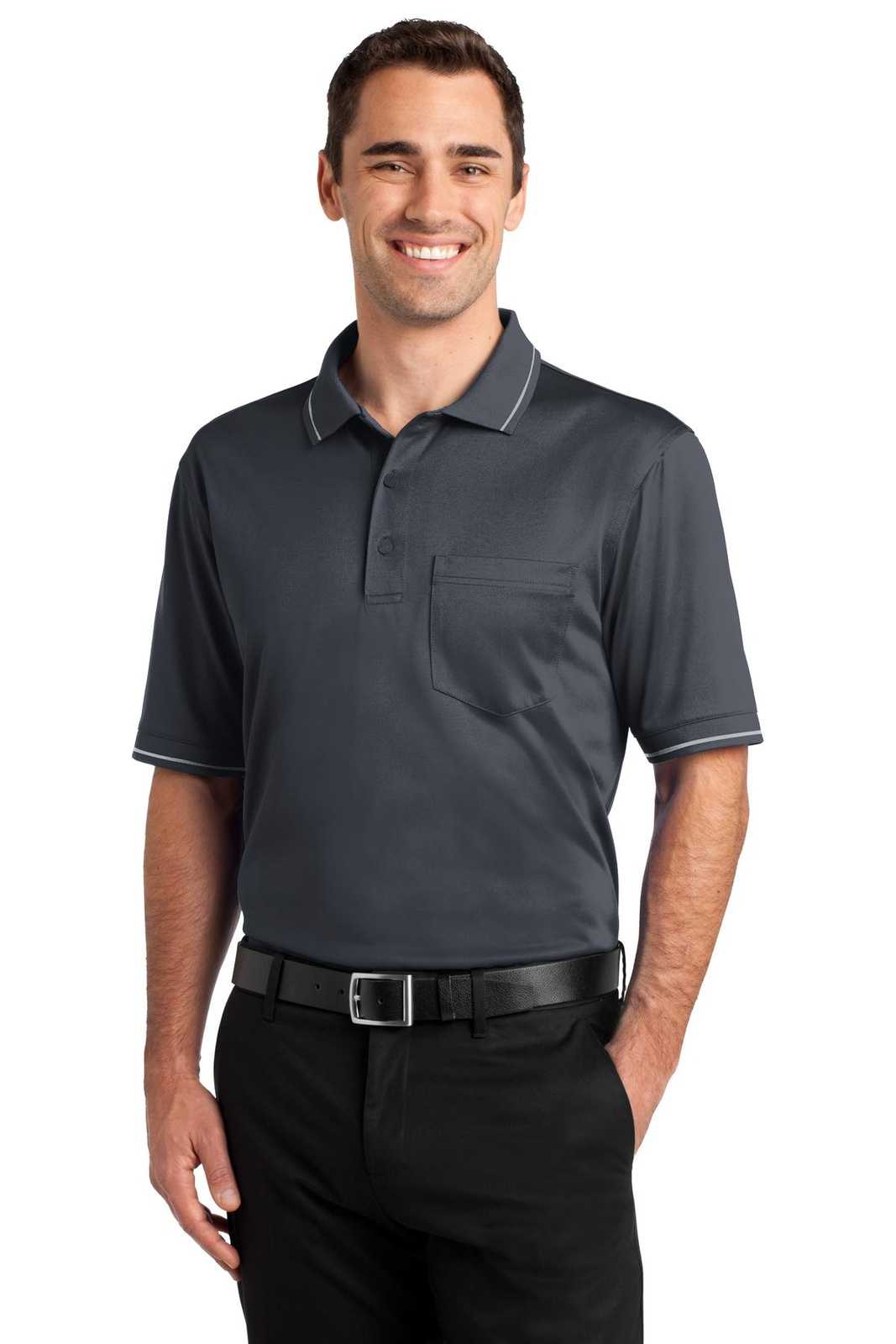 CornerStone CS415 Select Snag-Proof Tipped Pocket Polo - Charcoal Light Gray - HIT a Double - 1