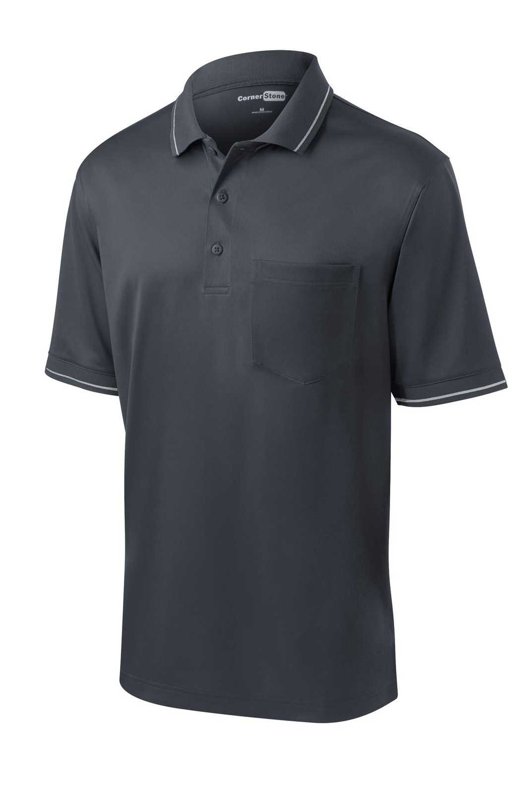 CornerStone CS415 Select Snag-Proof Tipped Pocket Polo - Charcoal Light Gray - HIT a Double - 5