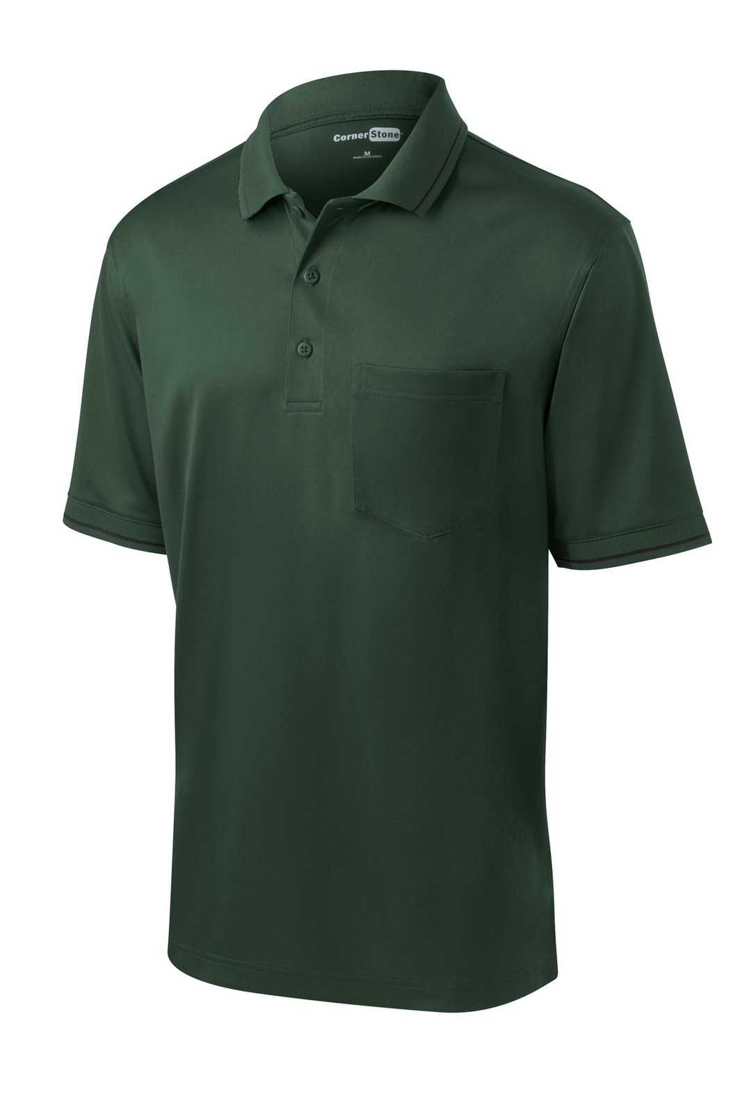 CornerStone CS415 Select Snag-Proof Tipped Pocket Polo - Dark Green Black - HIT a Double - 5