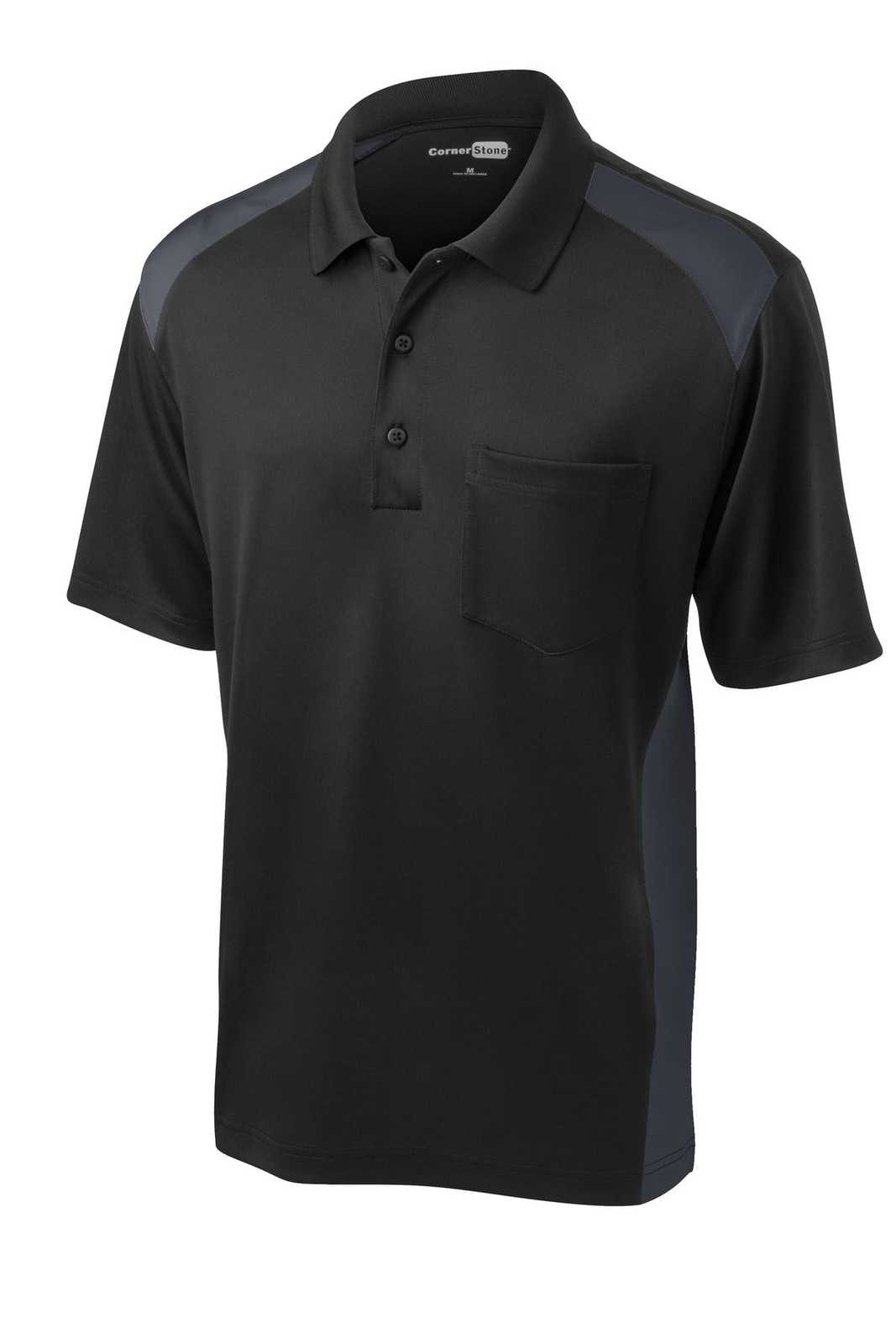 CornerStone CS416 Select Snag-Proof Two Way Colorblock Pocket Polo - Black Charcoal - HIT a Double - 5