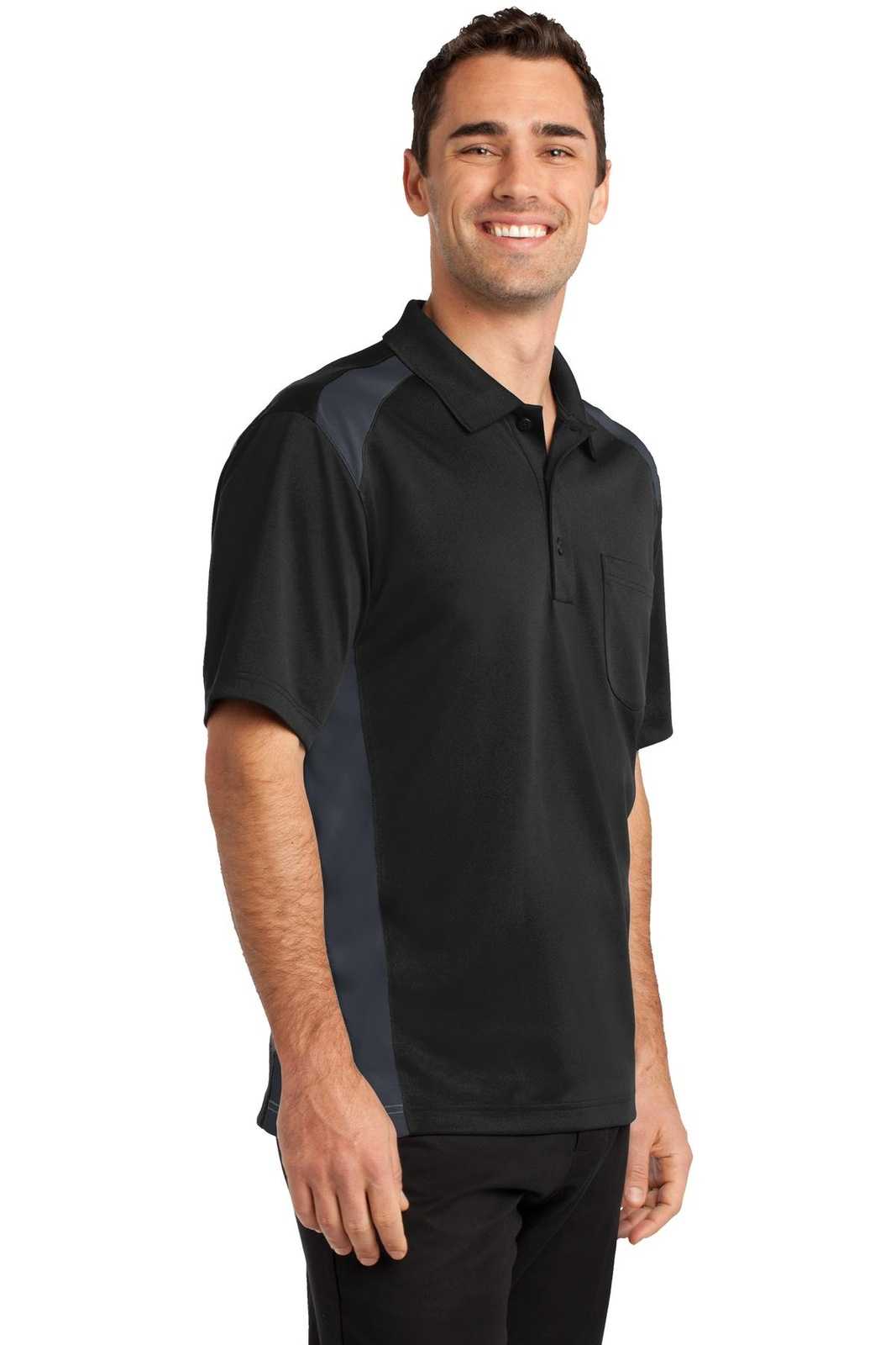 CornerStone CS416 Select Snag-Proof Two Way Colorblock Pocket Polo - Black Charcoal - HIT a Double - 4