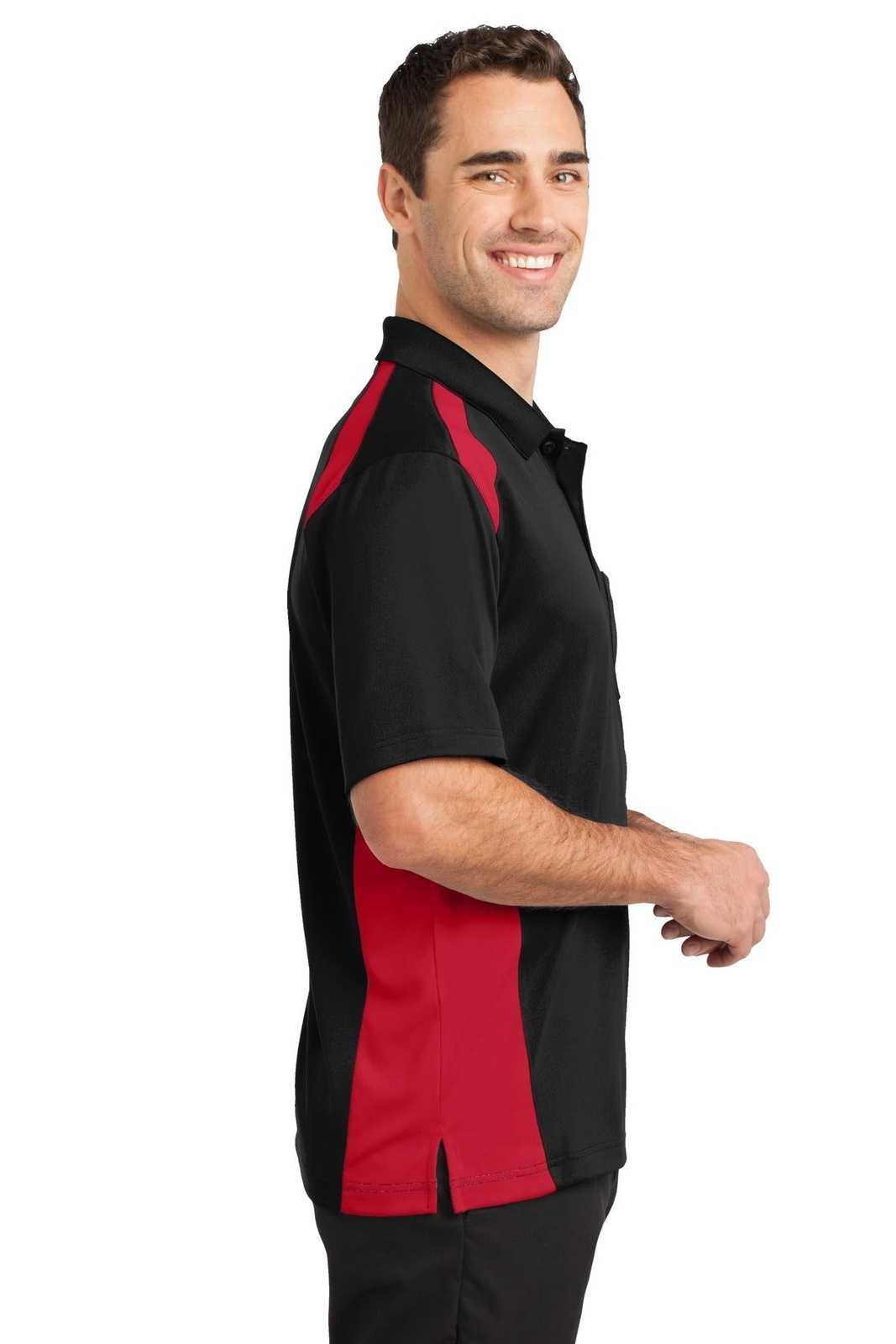 CornerStone CS416 Select Snag-Proof Two Way Colorblock Pocket Polo - Black Red - HIT a Double - 3
