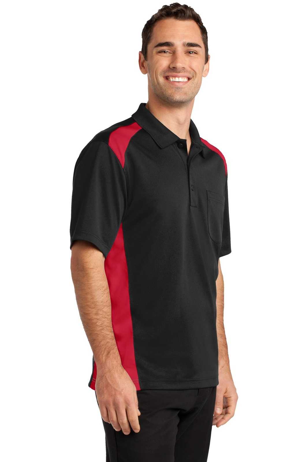 CornerStone CS416 Select Snag-Proof Two Way Colorblock Pocket Polo - Black Red - HIT a Double - 4