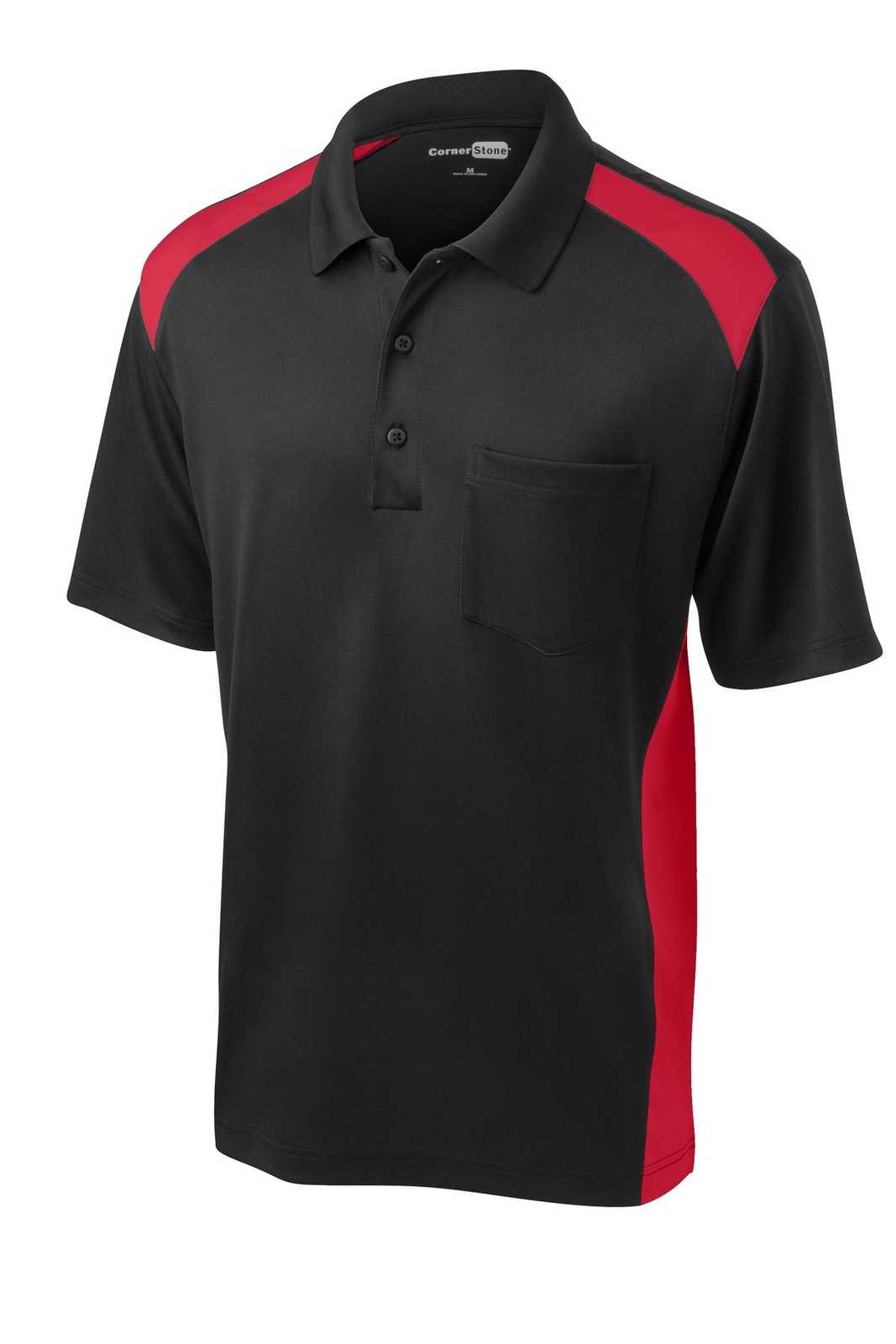 CornerStone CS416 Select Snag-Proof Two Way Colorblock Pocket Polo - Black Red - HIT a Double - 5