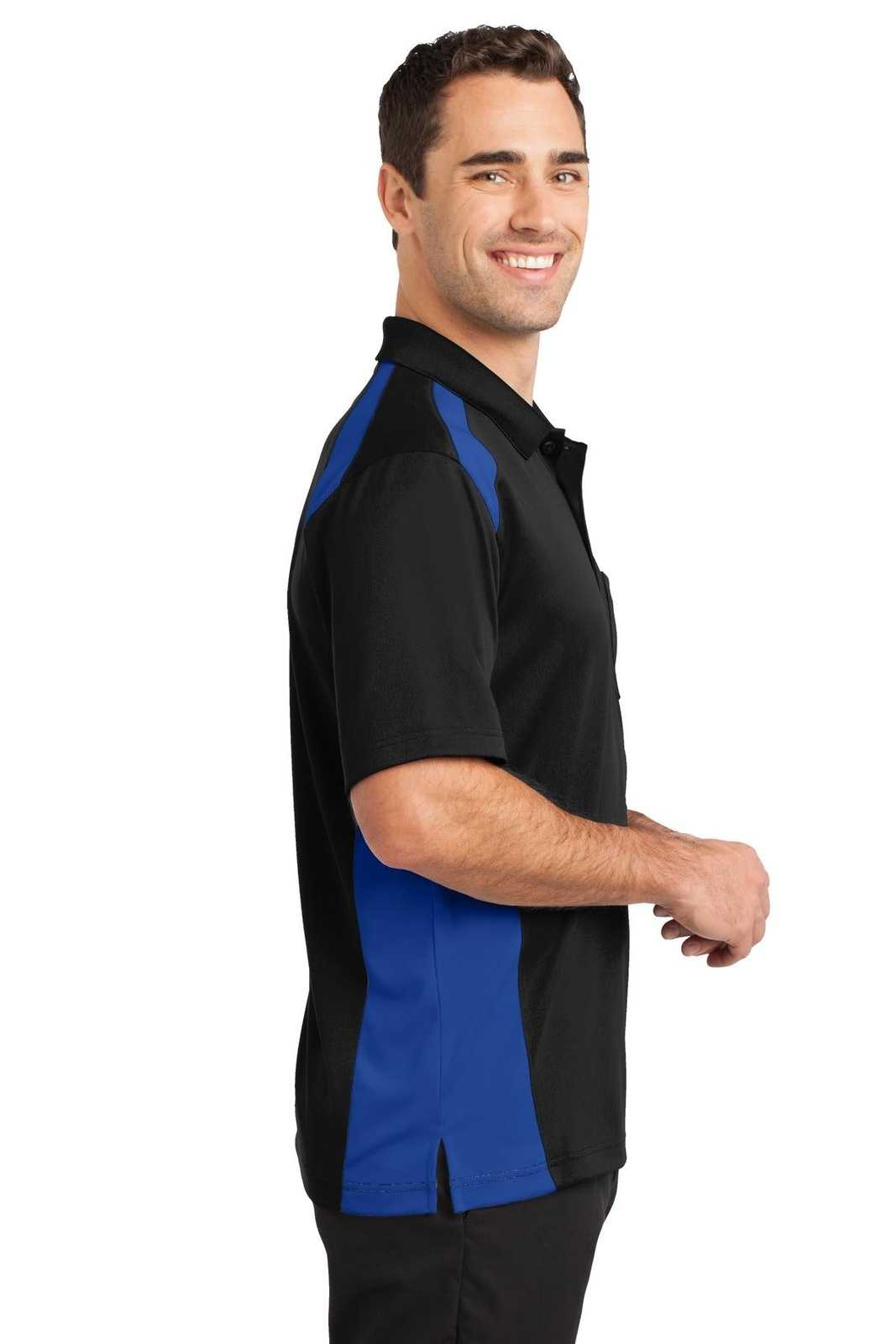 CornerStone CS416 Select Snag-Proof Two Way Colorblock Pocket Polo - Black Royal - HIT a Double - 3