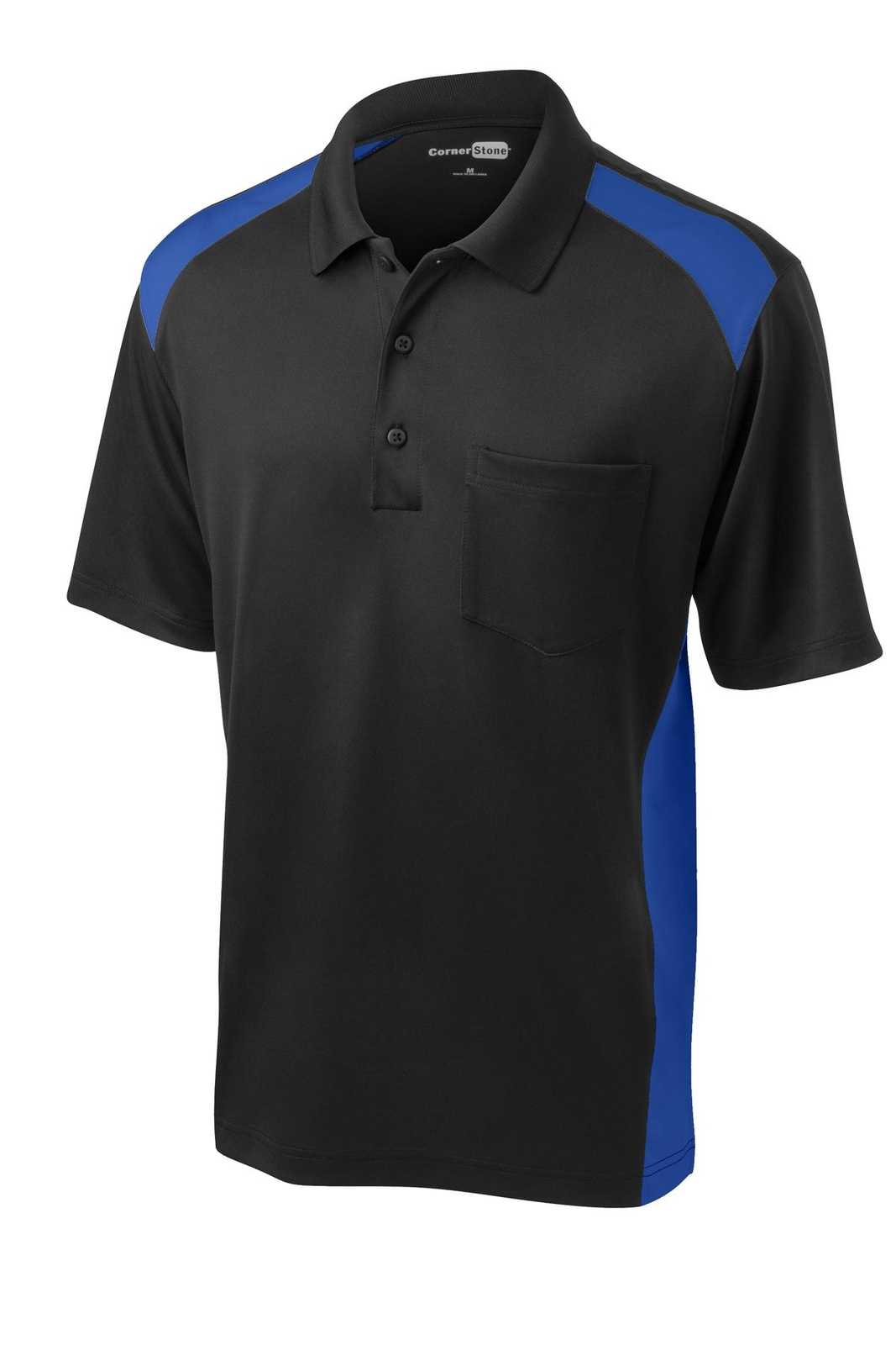 CornerStone CS416 Select Snag-Proof Two Way Colorblock Pocket Polo - Black Royal - HIT a Double - 5