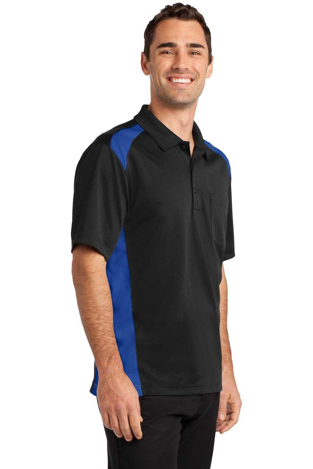 CornerStone CS416 Select Snag-Proof Two Way Colorblock Pocket Polo - Black Royal - HIT a Double - 4