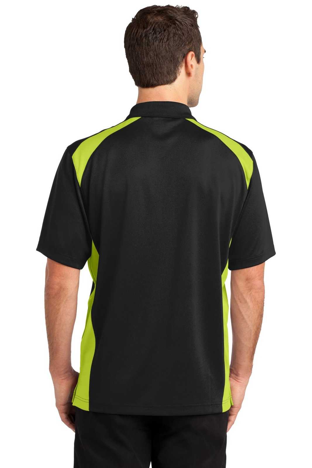 CornerStone CS416 Select Snag-Proof Two Way Colorblock Pocket Polo - Black Shock Green - HIT a Double - 2