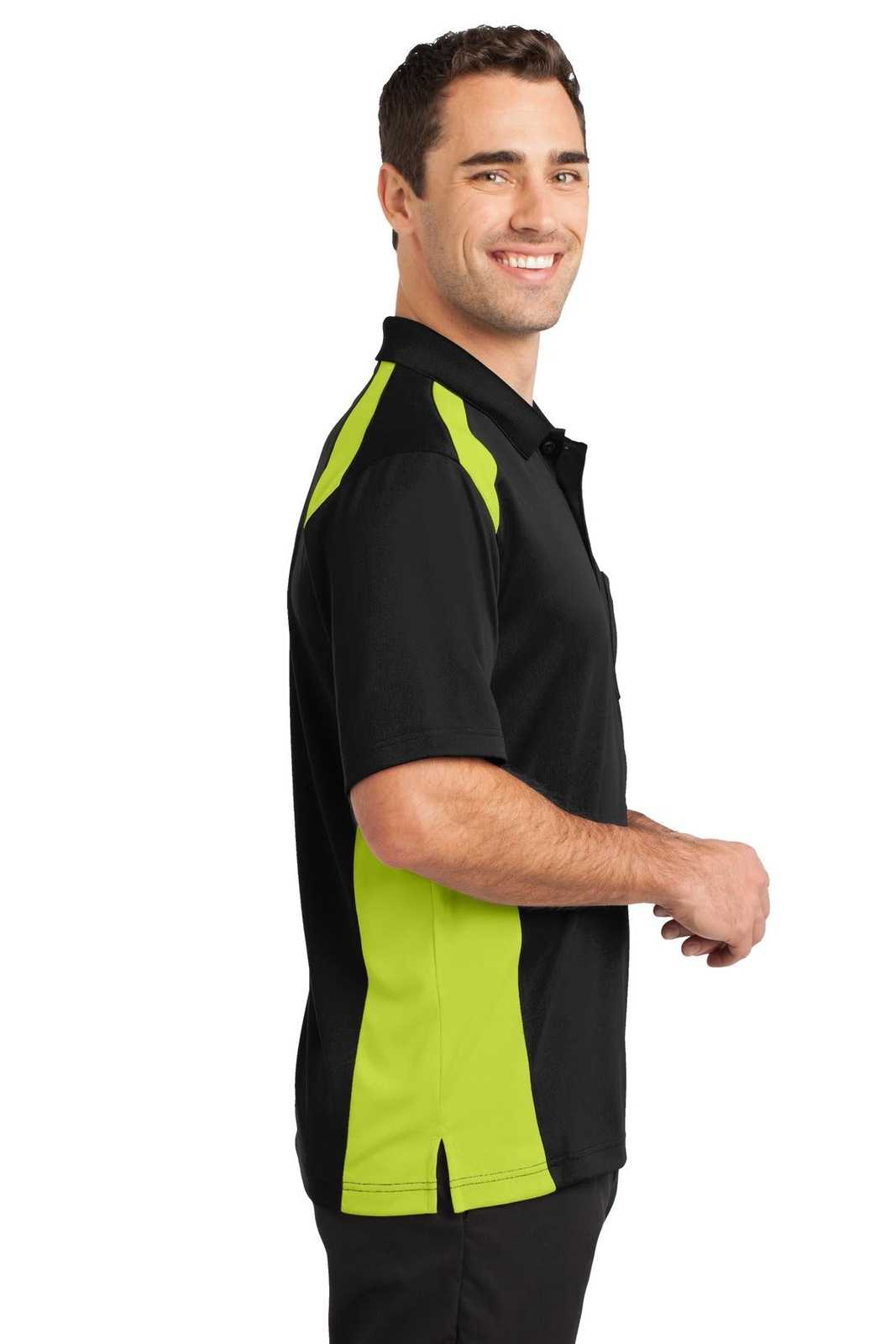 CornerStone CS416 Select Snag-Proof Two Way Colorblock Pocket Polo - Black Shock Green - HIT a Double - 3