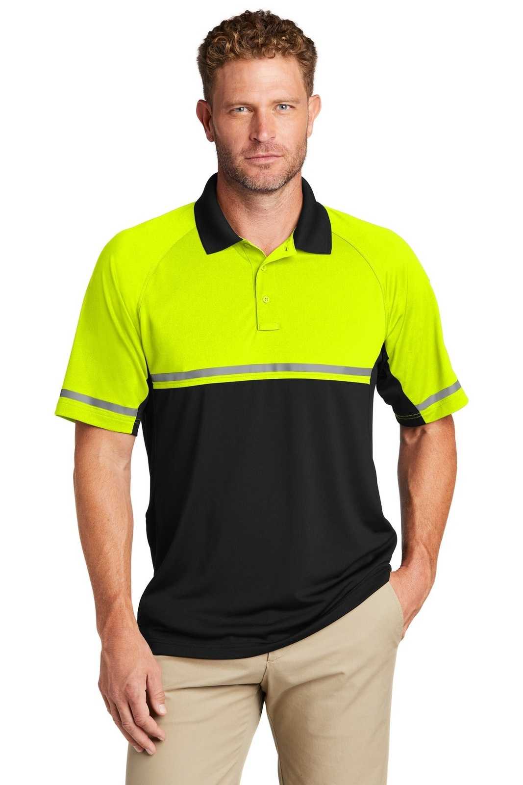 CornerStone CS423 Select Lightweight Snag-Proof Enhanced Visibility Polo - Safety Yellow Black - HIT a Double - 1