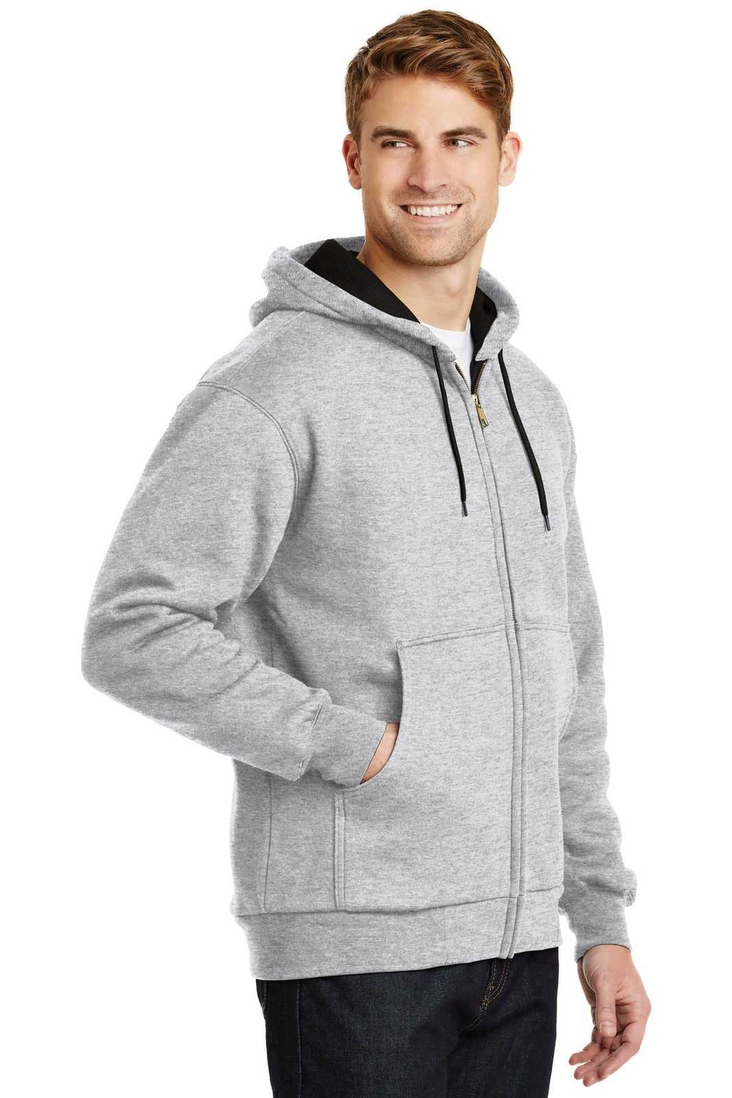 CornerStone CS620 Heavyweight Full-Zip Hooded Sweatshirt with Thermal Lining - Athletic Heather - HIT a Double - 4