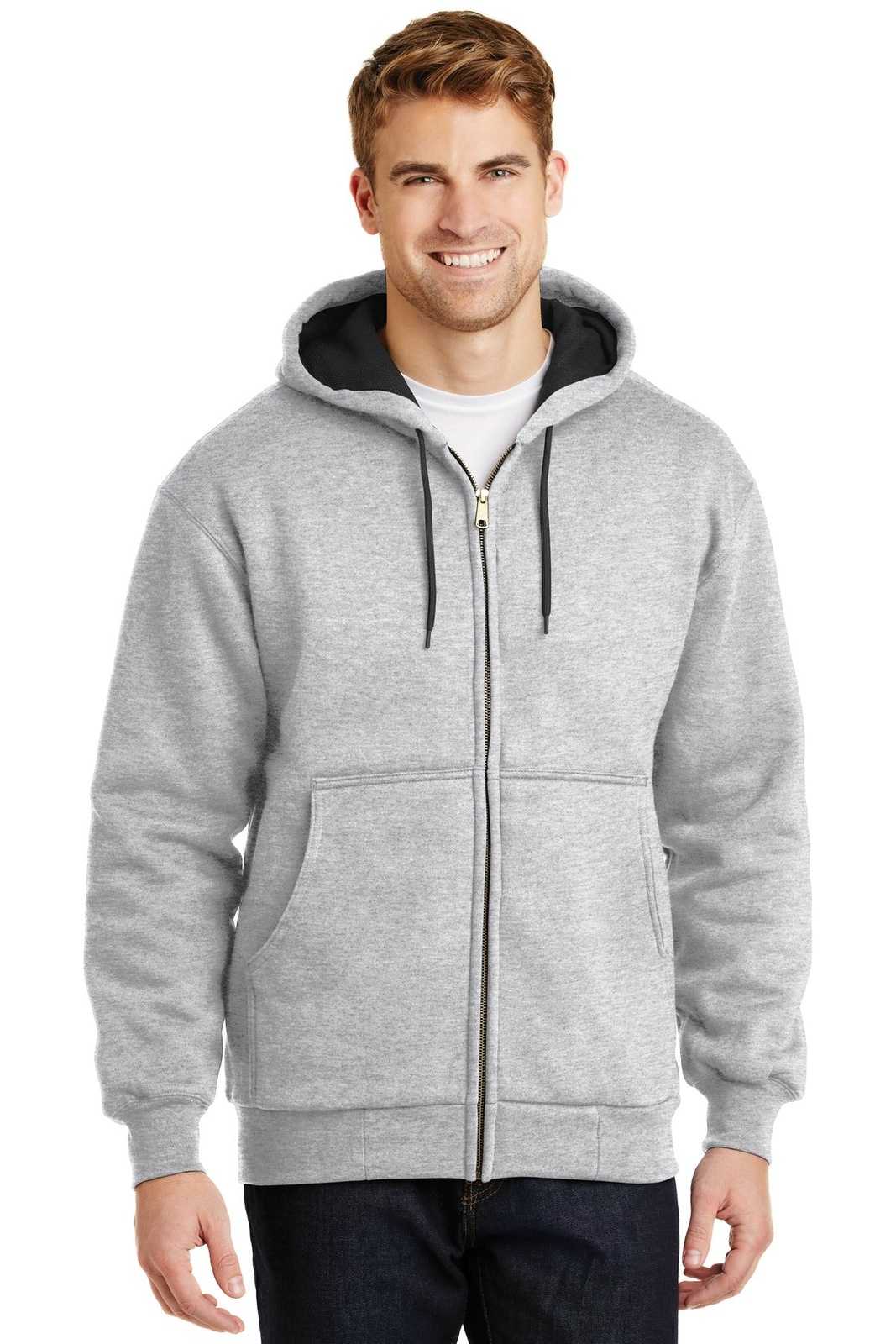 CornerStone CS620 Heavyweight Full-Zip Hooded Sweatshirt with Thermal Lining - Athletic Heather - HIT a Double - 1