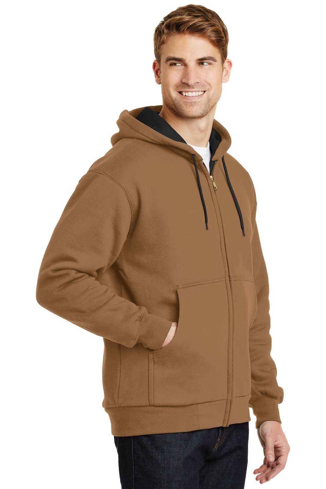 CornerStone CS620 Heavyweight Full-Zip Hooded Sweatshirt with Thermal Lining - Duck Brown - HIT a Double - 4