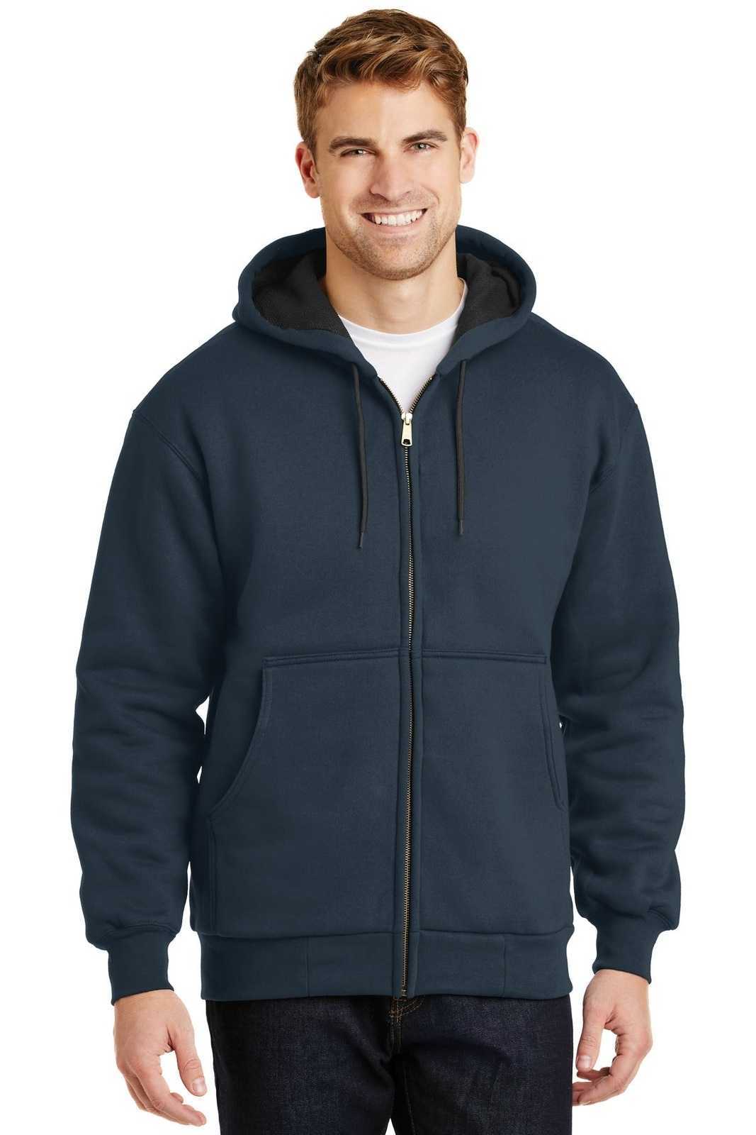 CornerStone CS620 Heavyweight Full-Zip Hooded Sweatshirt with Thermal Lining - Navy - HIT a Double - 1