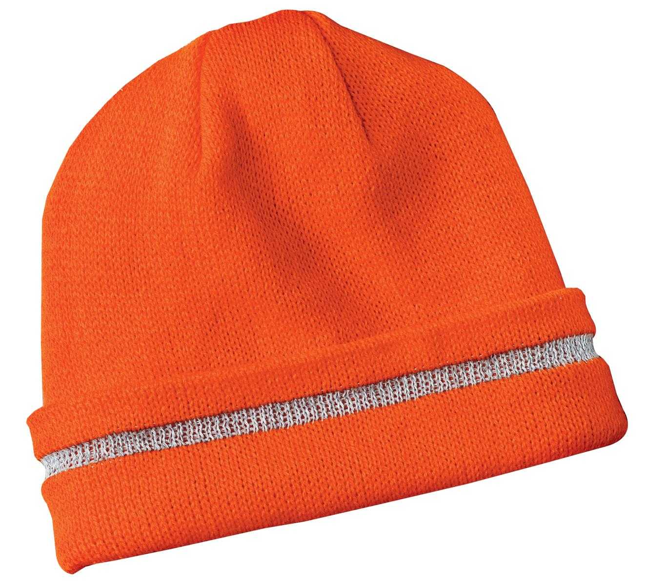 CornerStone CS800 Enhanced Visibility Beanie with Reflective Stripe - Safety Orange Reflective - HIT a Double - 1
