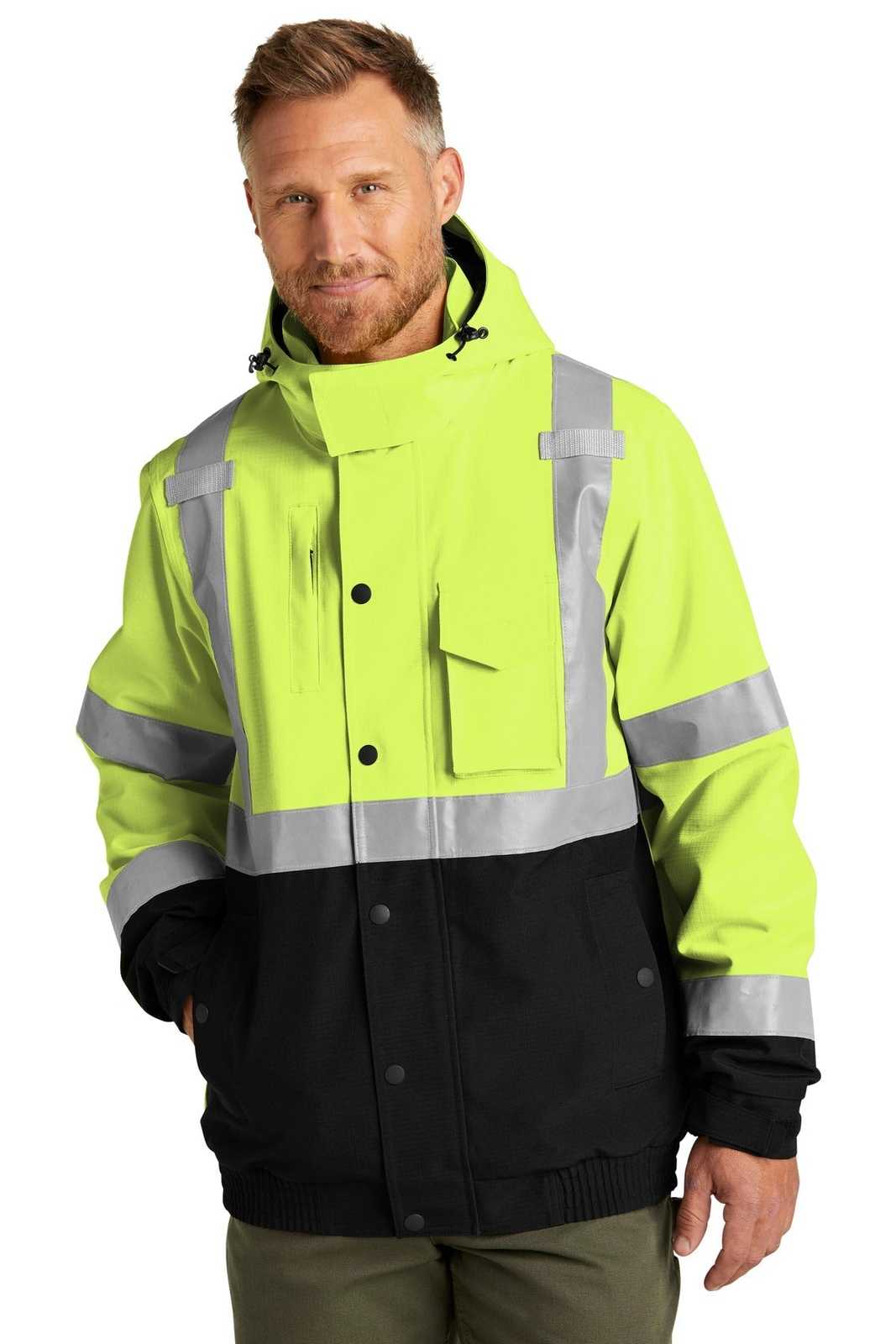 CornerStone CSJ501 Ansi 107 Class 3 Waterproof Insulated Ripstop Bomber Jacket - Safety Yellow - HIT a Double - 1