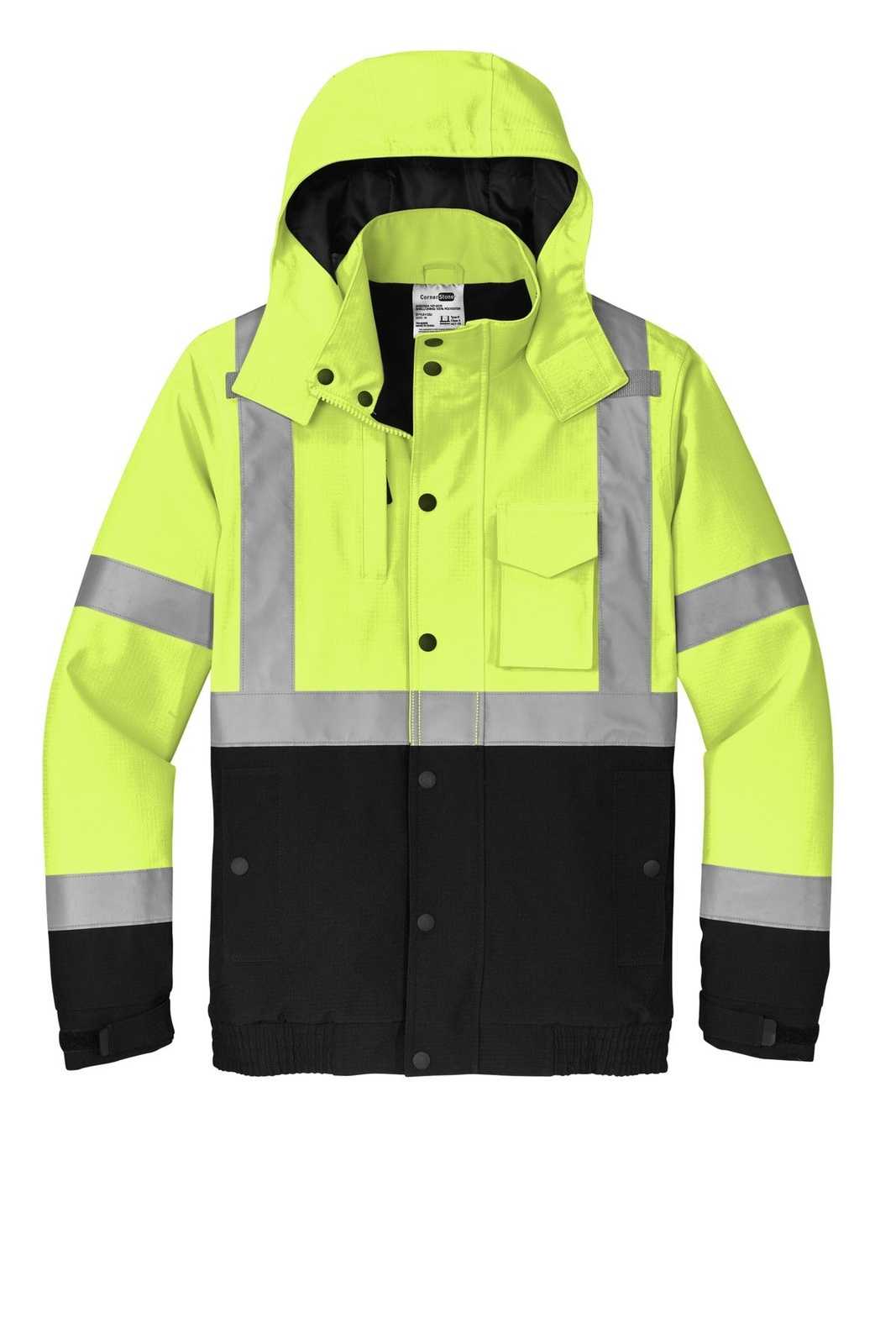 CornerStone CSJ501 Ansi 107 Class 3 Waterproof Insulated Ripstop Bomber Jacket - Safety Yellow - HIT a Double - 2