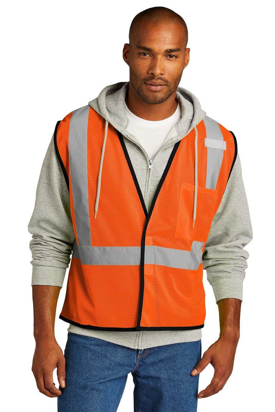 CornerStone CSV100 ANSI 107 Class 2 Economy Mesh One-Pocket Vest - Safety Orange - HIT a Double - 1