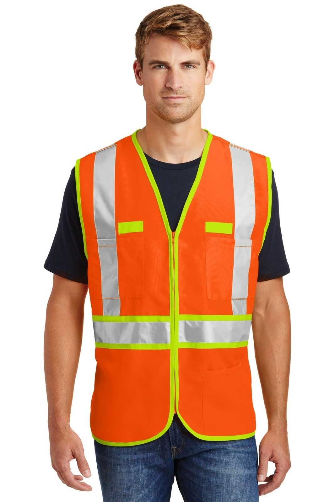 CornerStone CSV407 ANSI 107 Class 2 Dual-Color Safety Vest - Safety Orange Safety Yellow - HIT a Double - 1