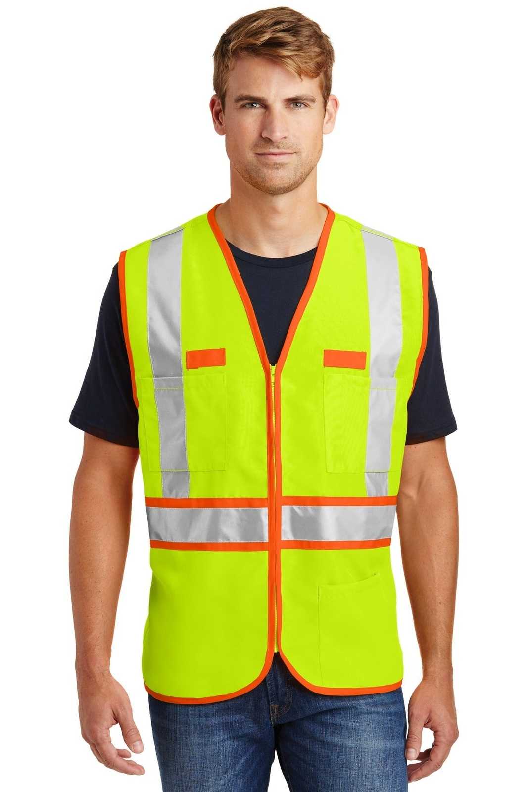 CornerStone CSV407 ANSI 107 Class 2 Dual-Color Safety Vest - Safety Yellow Safety Orange - HIT a Double - 1