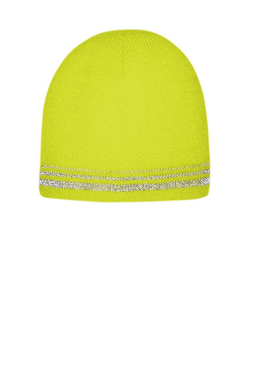 CornerStone CS804 Lined Enhanced Visibility with Reflective Stripes Beanie CS804 - Safety Yellow Reflective - HIT a Double - 1