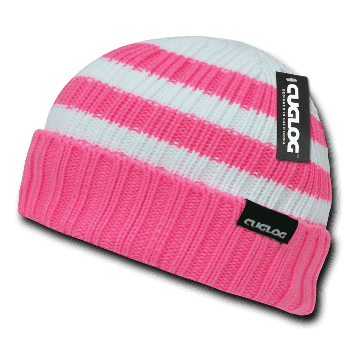Cuglog K014 Shasta Striped Sweater Beanie - Hot Pink - HIT a Double