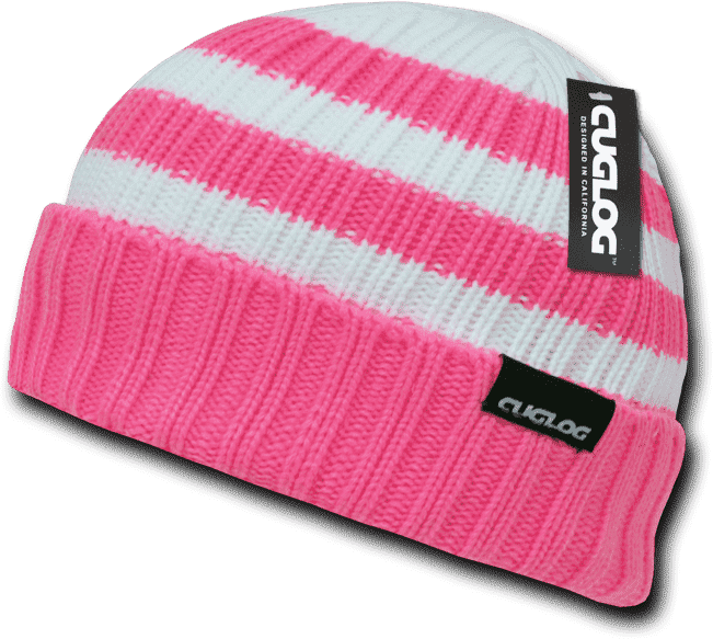 Cuglog K014 Shasta Striped Sweater Beanie - Hot Pink - HIT a Double