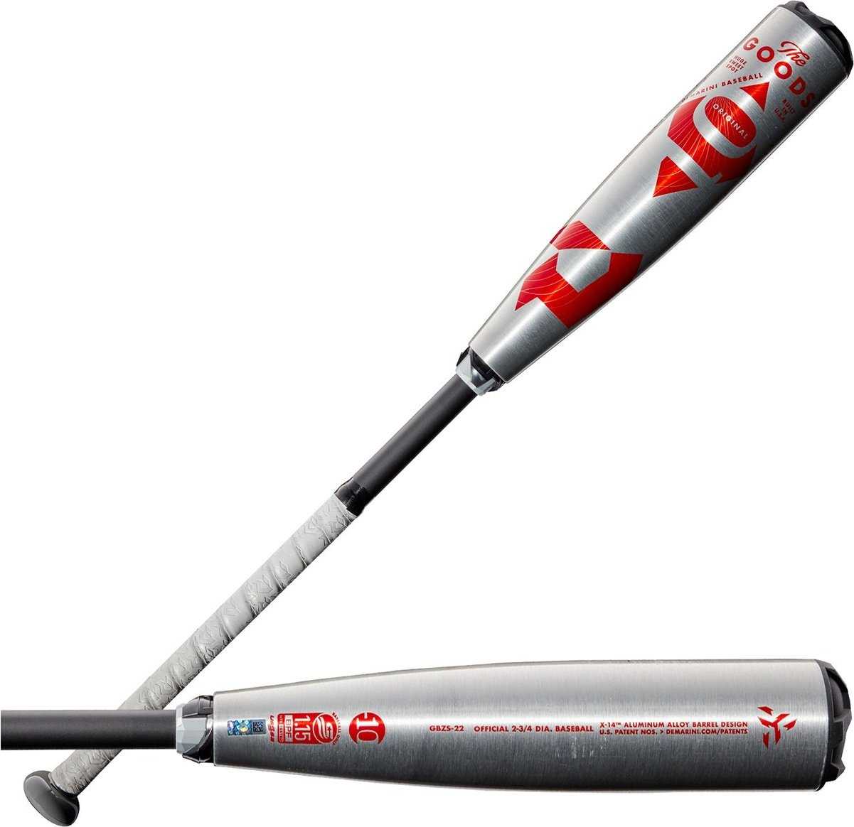 DeMarini 2022 The Goods (-10) USSSA Bat WTDXGBZ-22 - Silver Red - HIT a Double