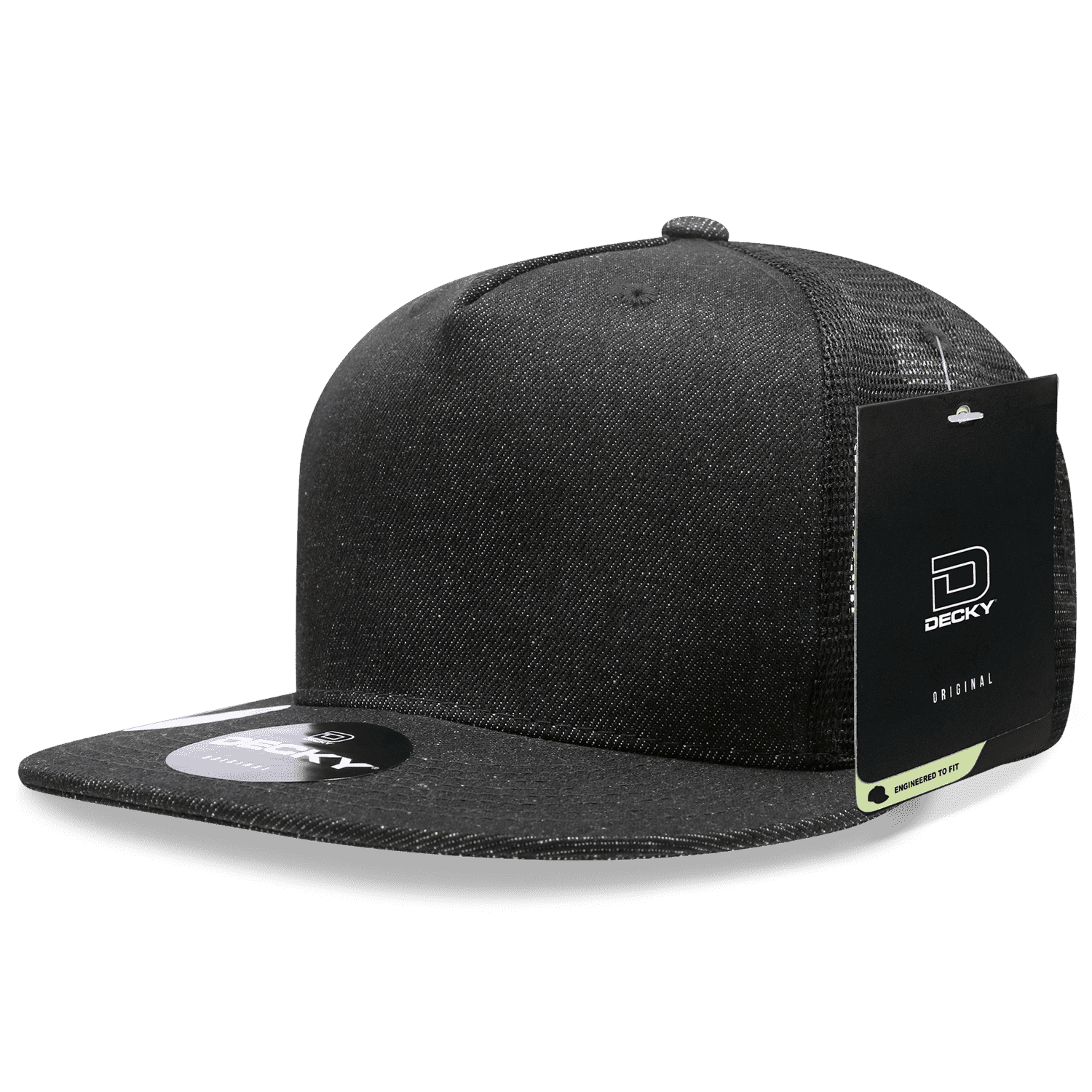 Decky 1082 5 Panel Denim Trucker Hat - Black - HIT A Double