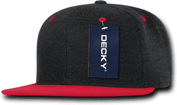 Decky 1087 Melton Crown Snapback Cap - Charcoal Red - HIT a Double