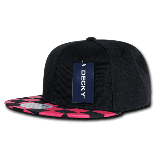 Decky 1095 Checkered Bill Snapback Cap - Black Hot Pink - HIT a Double