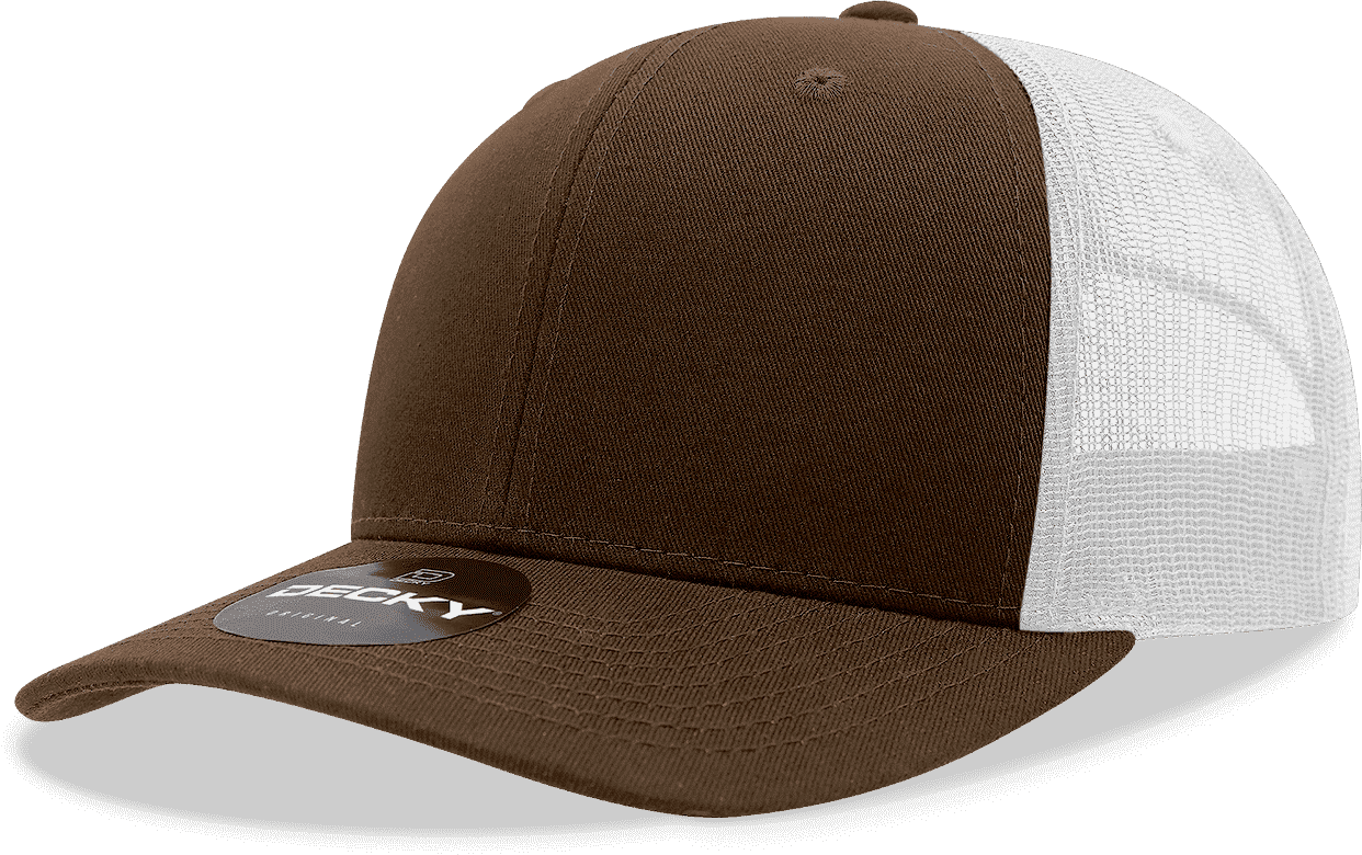 Decky 6021 Mid Profile 6 Panel Poly Cotton Trucker Cap - Brown White - HIT a Double