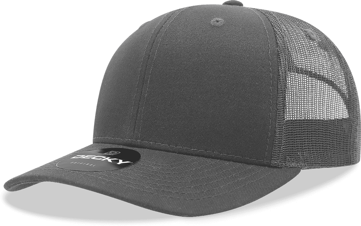 Decky 6021 Mid Profile 6 Panel Poly Cotton Trucker Cap - Charcoal - HIT a Double