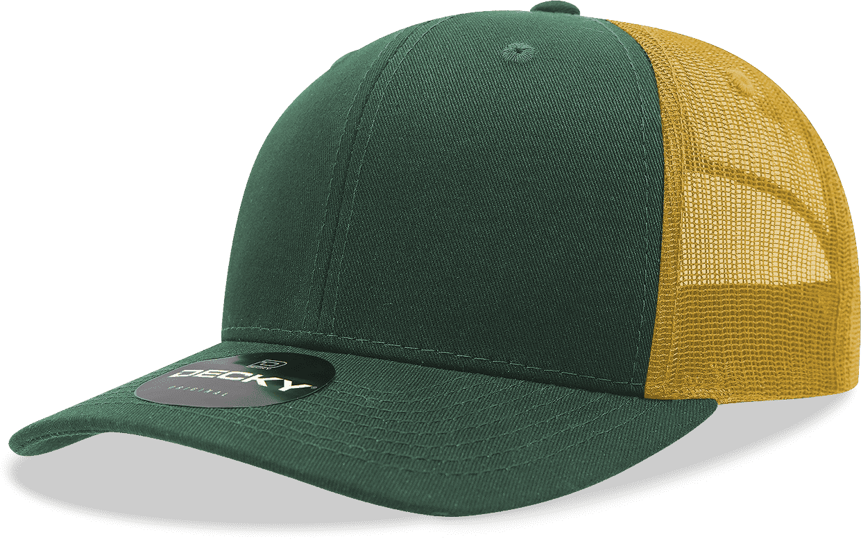Decky 6021 Mid Profile 6 Panel Poly Cotton Trucker Cap - Forest Gold - HIT a Double