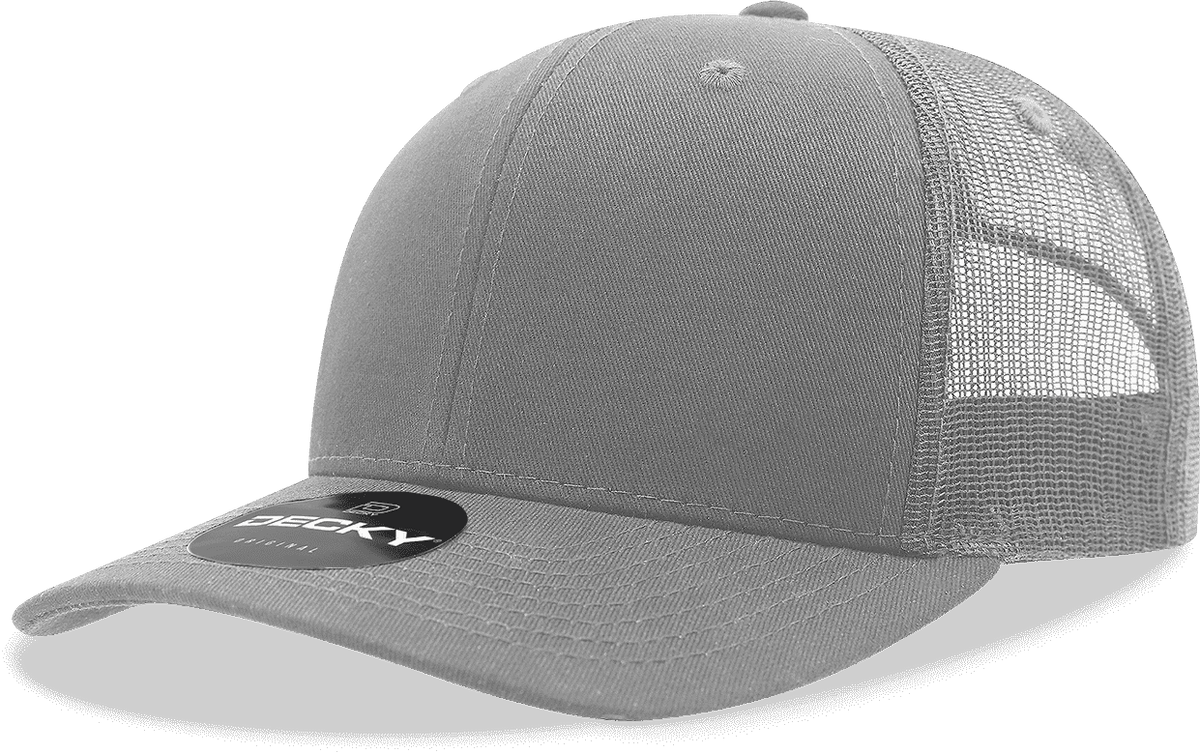 Decky 6021 Mid Profile 6 Panel Poly Cotton Trucker Cap - Gray - HIT a Double