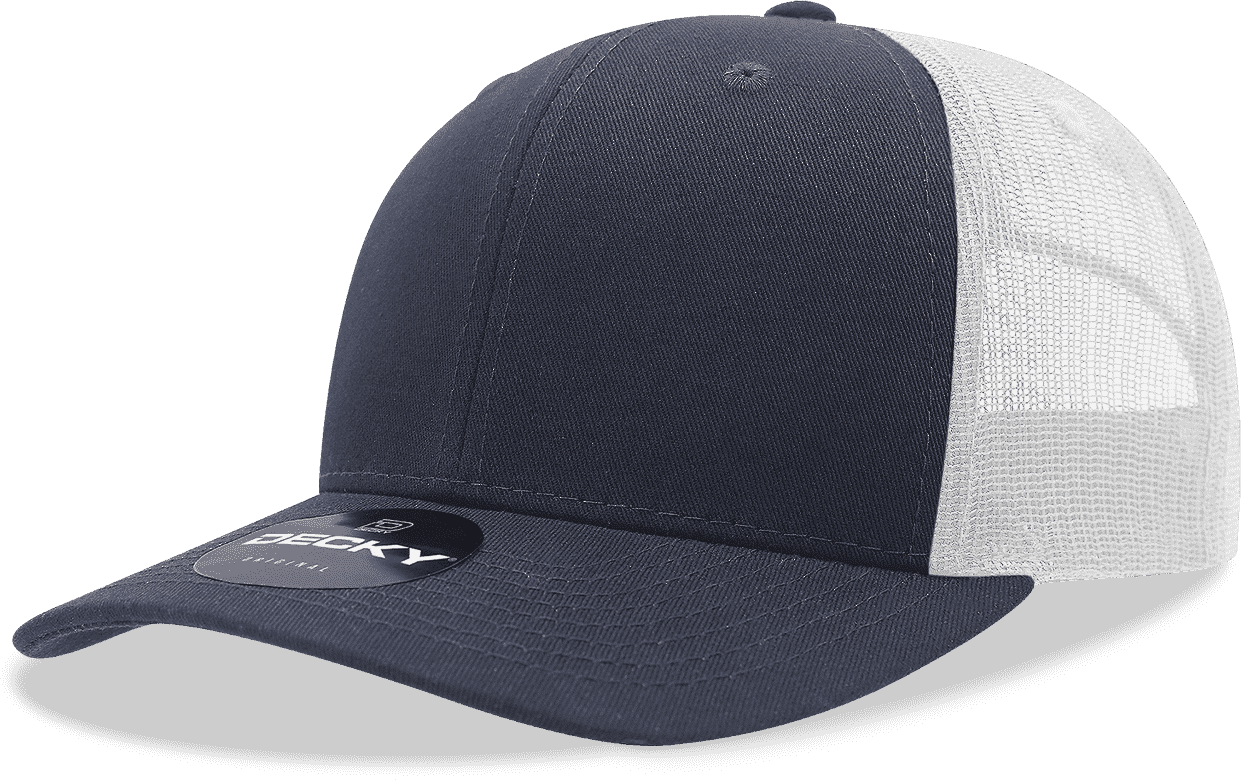 Decky 6021 Mid Profile 6 Panel Poly Cotton Trucker Cap - Navy White - HIT a Double